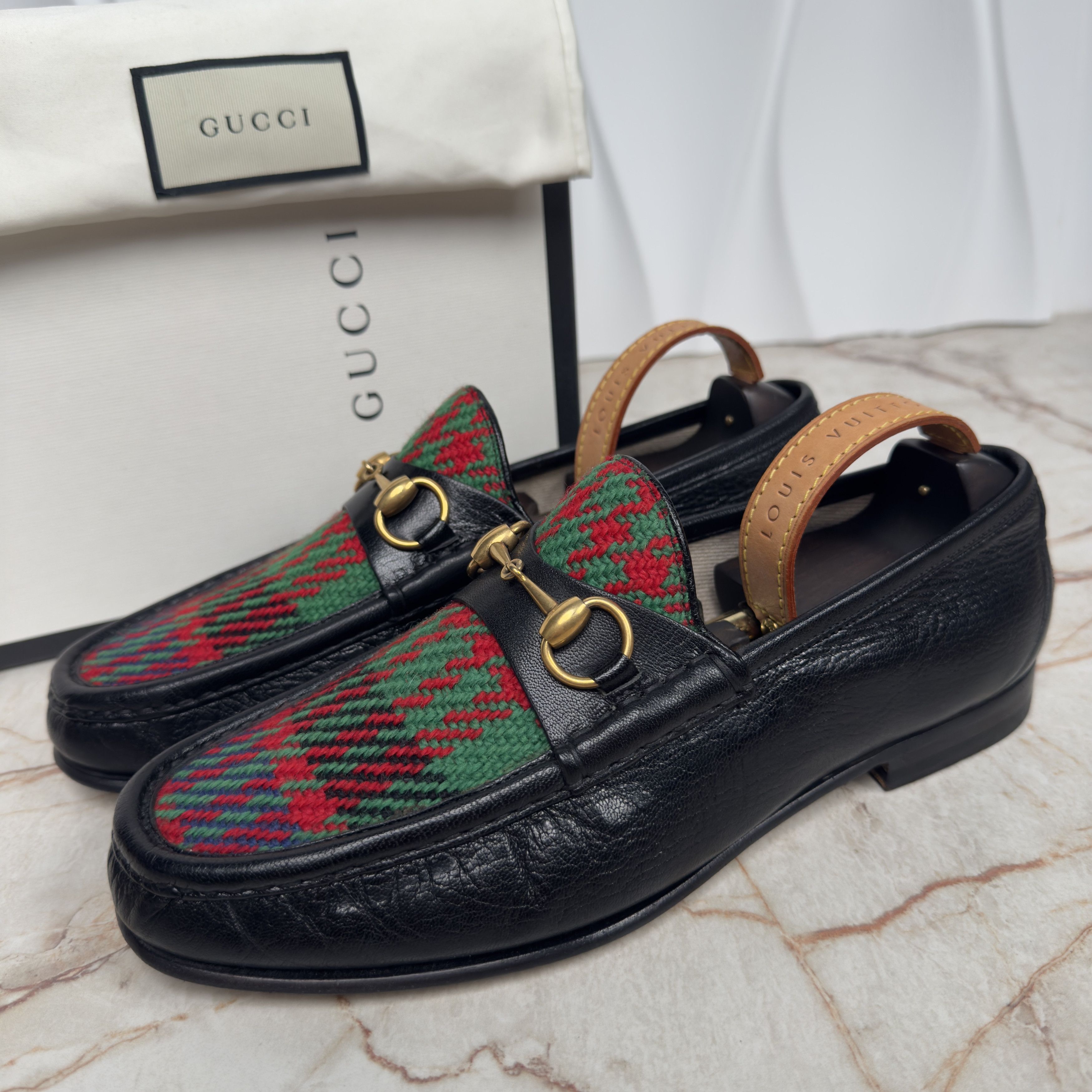 Gucci 1953 Horsebit Loafer Bee Quentin Tweed Black Leather | Grailed