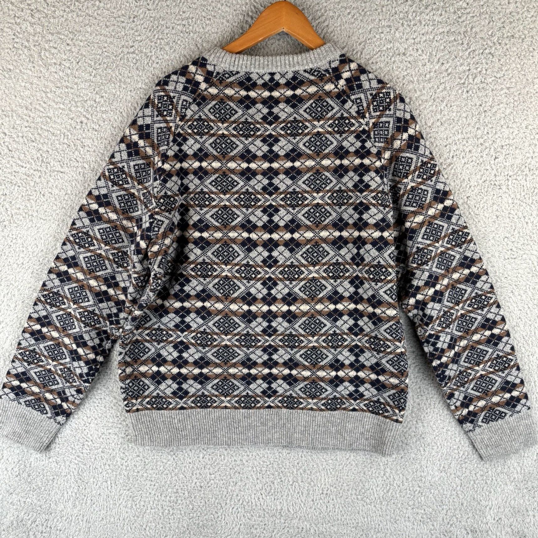 J.Crew J.CREW Sweater Mens Large 100% Lambswool Gray Navy Fair Isle Pullover Knit Crew Neck, Regular Fit, New w/Tags, Vintage: No, Wool/Cotton? Size US L / EU 52-54 / 3 - 5 Thumbnail