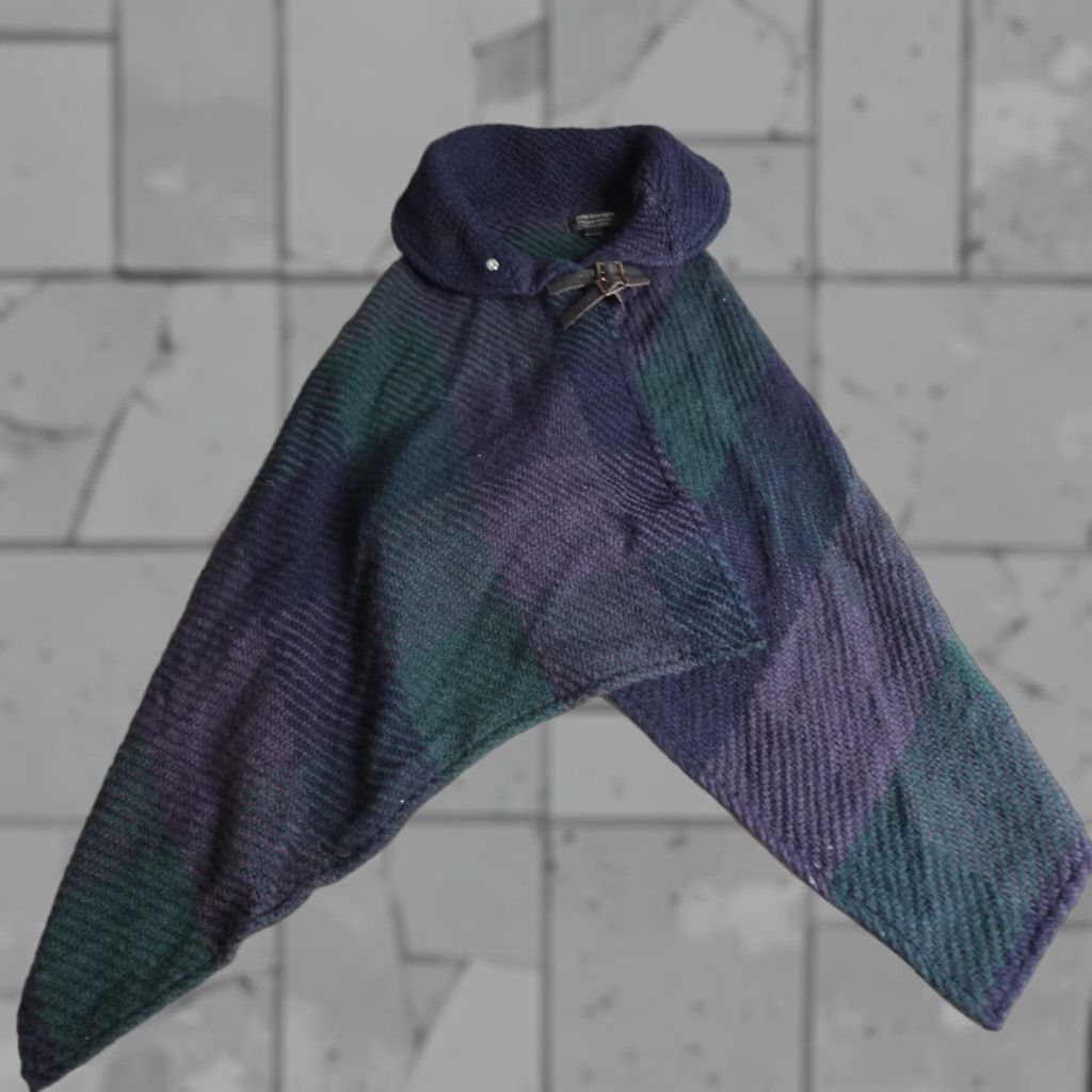 Vintage John Branigan Womens Sweater OS Blue Plaid Wool Cape Ireland Size ONE SIZE - 1 Thumbnail