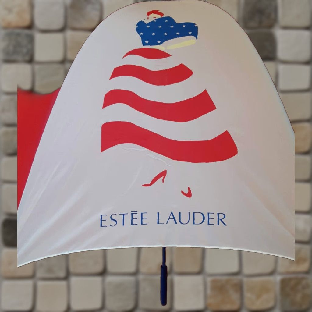 Vintage VINTAGE Estee Lauder Umbrella Women Umbrella Windproof Fashion 3 Feet Long 3 Foot Diameter Red White Blue Buttons Marks Size ONE SIZE - 1 Thumbnail