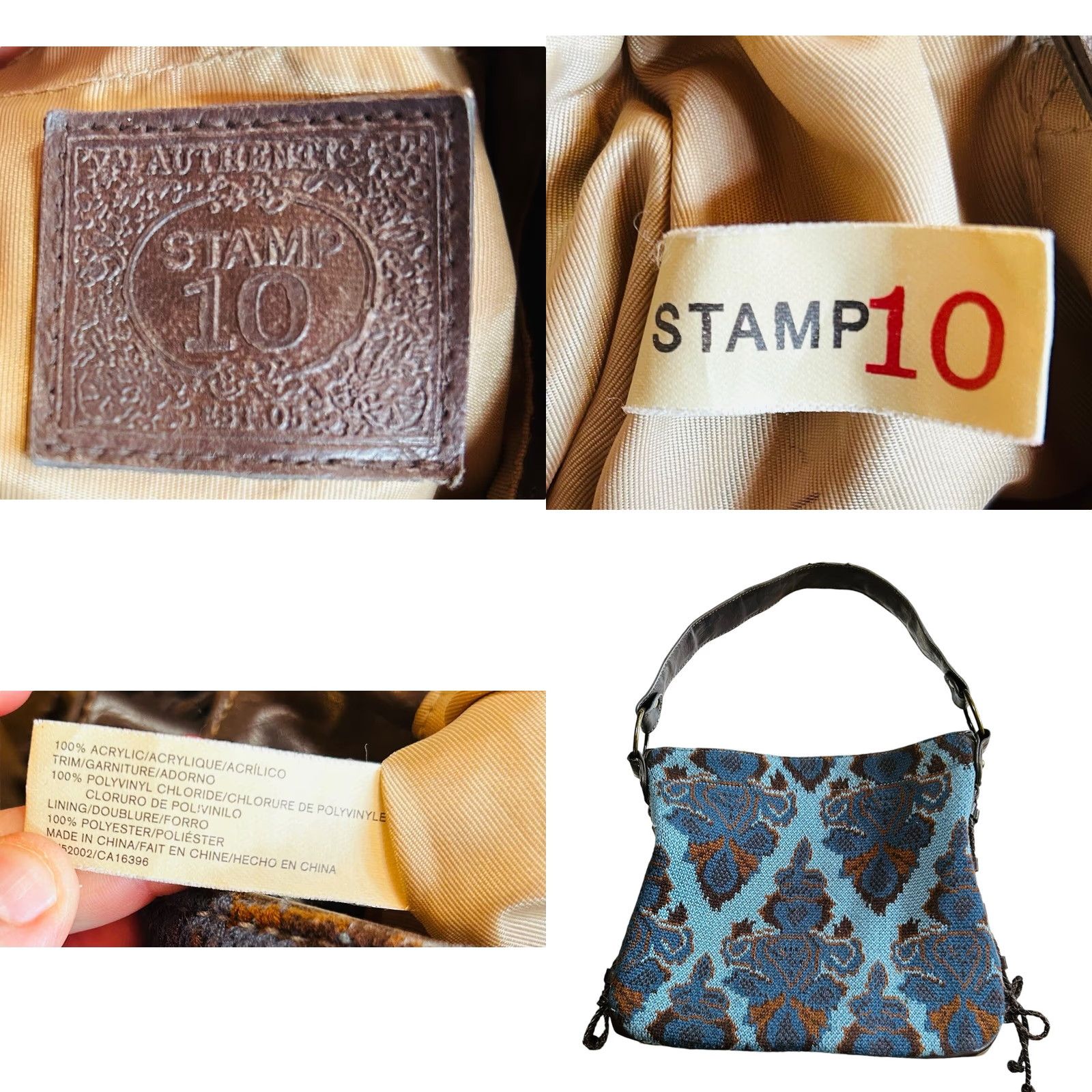 Vintage Stamp 10 Women Fabric &Faux Leather Purse Shoulder Handbag Blue &Brown Bohemian Bag Shoulder Brown &Blue Paisley 11x13in 10in Strap Women’s Handbag Size ONE SIZE - 11 Thumbnail
