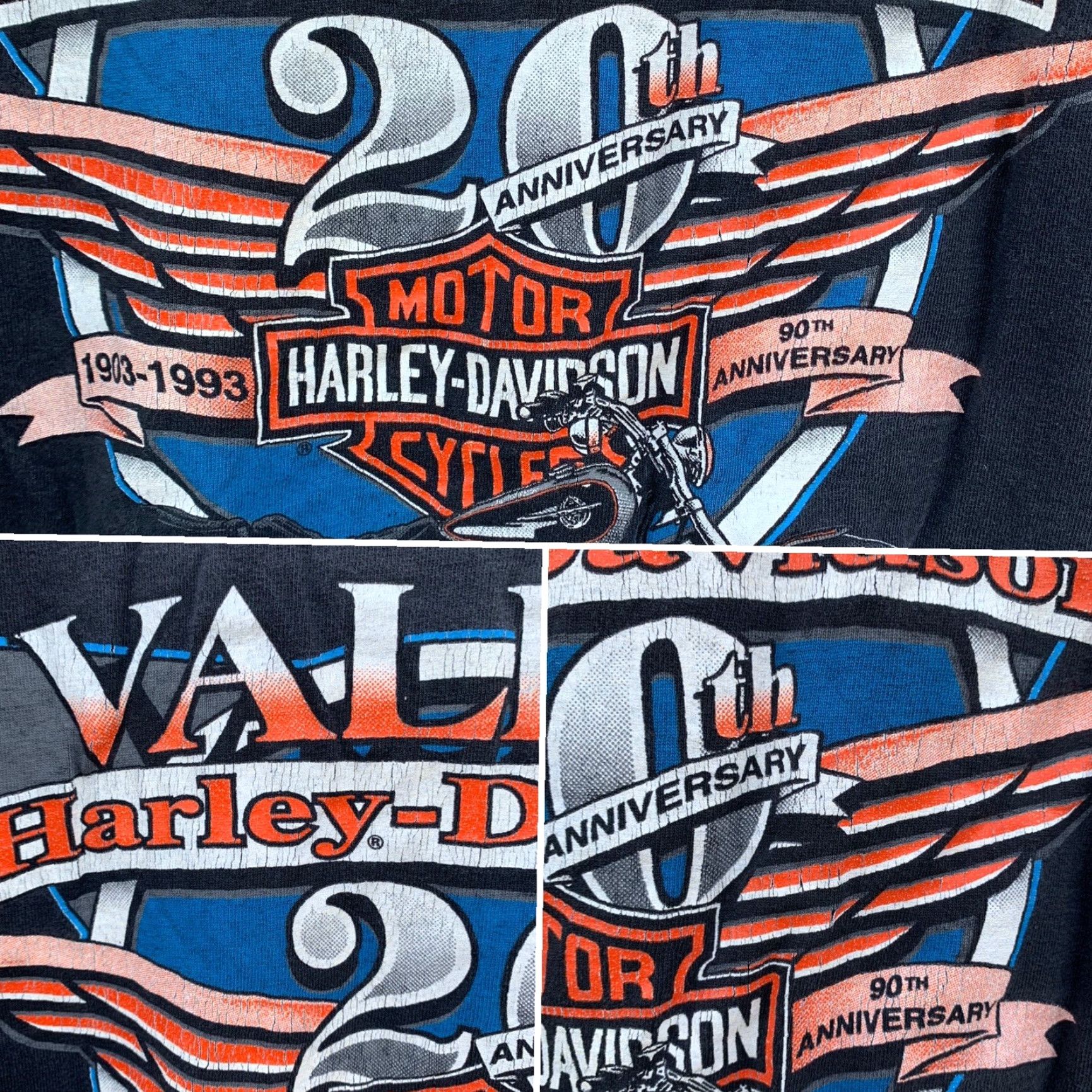 Harley Davidson VINTAGE Harley-Davidson t-shirt Men 3XL Black graphic tee 1993 90th anniversary blue flames USA Stockon (Stockton) XXXL Size US XXL / EU 58 / 5 - 5 Thumbnail