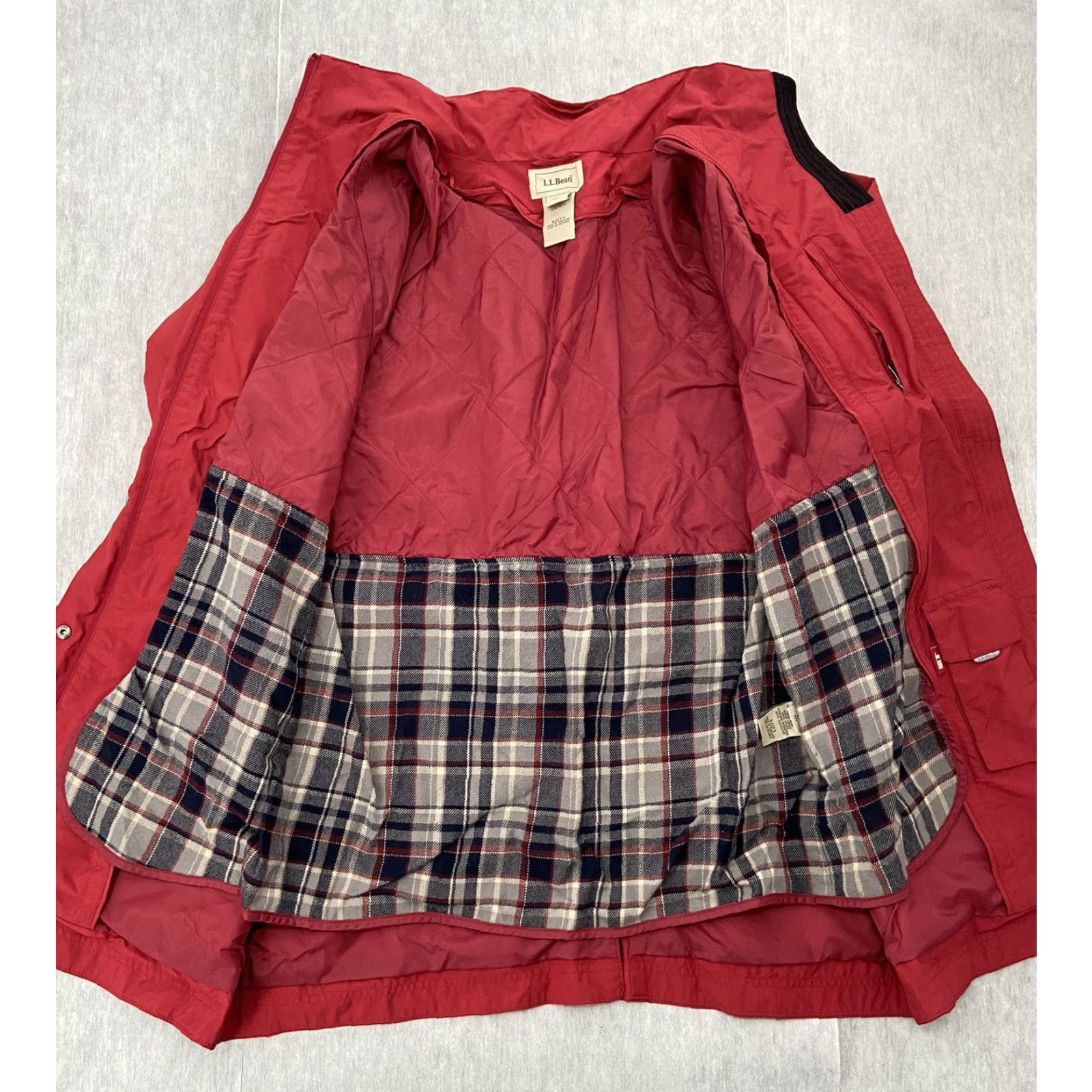 Vintage L.L. Bean Womens Trench Coat Rain Coat Wool Lined Full Zip Red - Size M - Polyester Canvas - Long Coat - Outdoor Rainwear - Womens Size M / US 6-8 / IT 42-44 - 2 Thumbnail