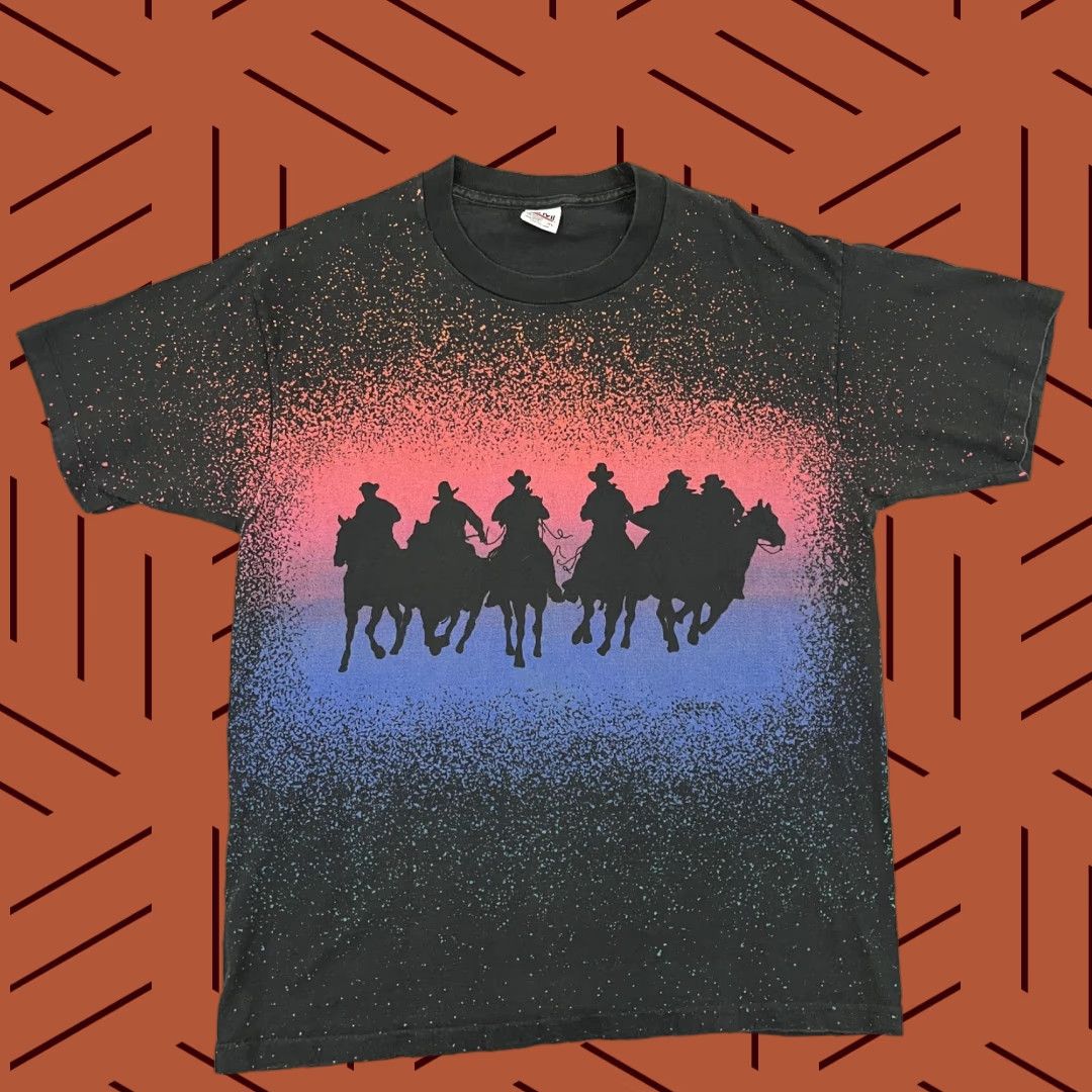 Anvil VTG Western Shirt Men XL AOP All Over Cowboy Horses Double Sided Graphic 90s USA Size US XL / EU 56 / 4 - 1 Thumbnail