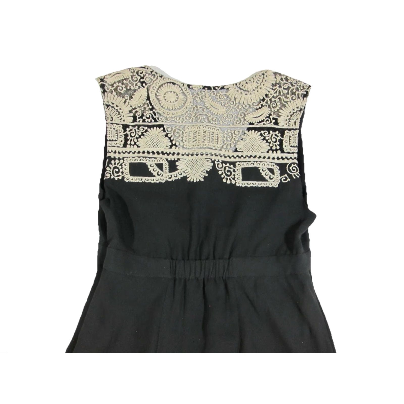 Vintage Meadow Rue Anthropologie Black Ivory Embroidered Silky V-Neck Dress Women 2/S Size XS / US 0-2 / IT 36-38 - 7 Thumbnail
