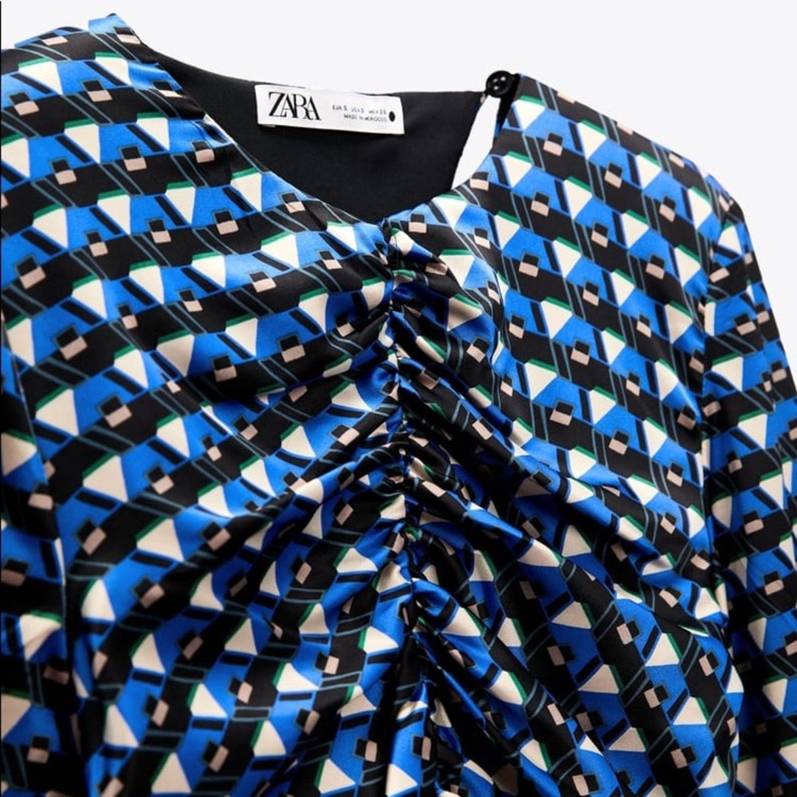 Zara ZARA BLOGGER FAVORITE GEOMETRIC PRINT DRESS BLUISH Size XS / US 0-2 / IT 36-38 - 10 Thumbnail