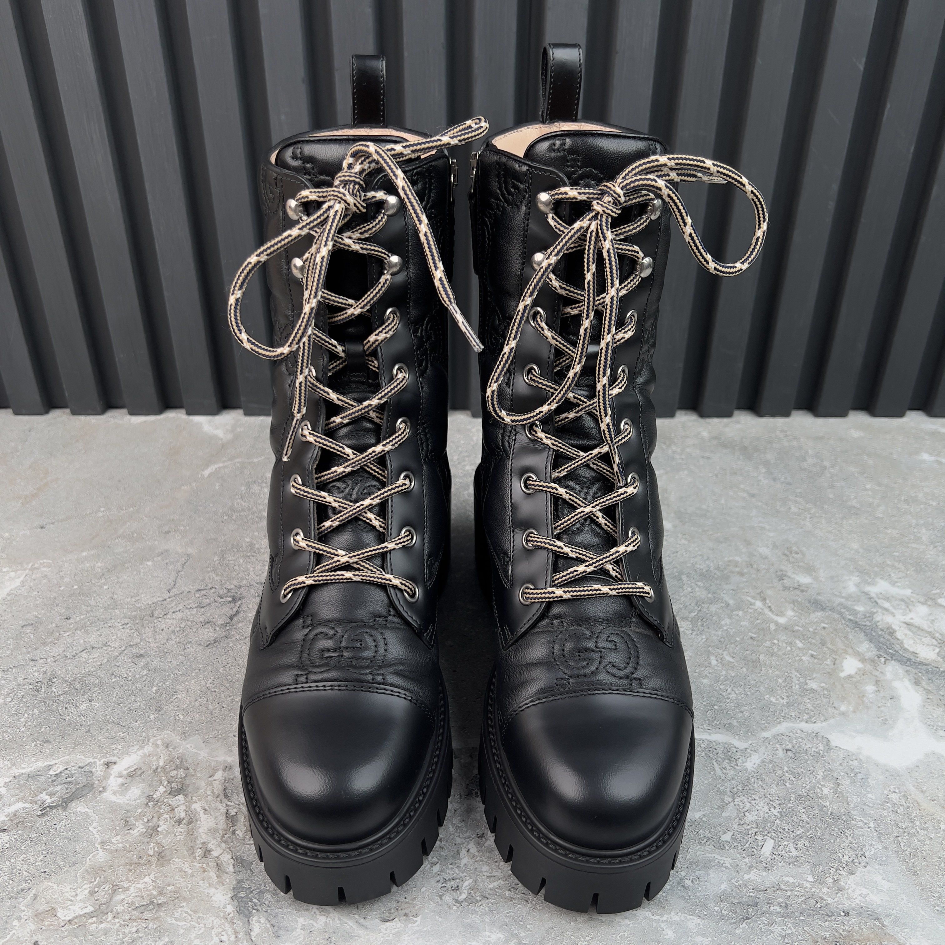Gucci Cordovan Lux Nappa GG Matelasse Cap Toe Combat Boots Leather Size US 7.5 / IT 37.5 - 3 Thumbnail
