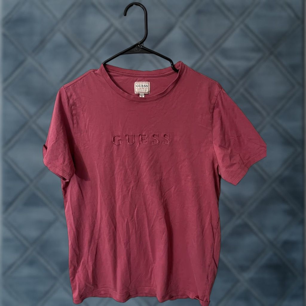 Guess GUESS Graphic Logo T-Shirt Mens Medium Pink Crew Neck Casual Cotton Stretch Size US M / EU 48-50 / 2 - 1 Thumbnail