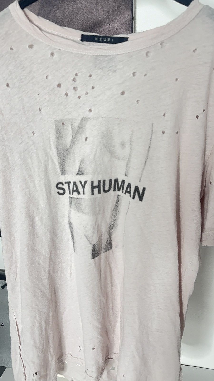 Ksubi ✅ Ksubi Vintage Stay Human White Distressed T-Shirt Size US M / EU 48-50 / 2 - 2 Thumbnail