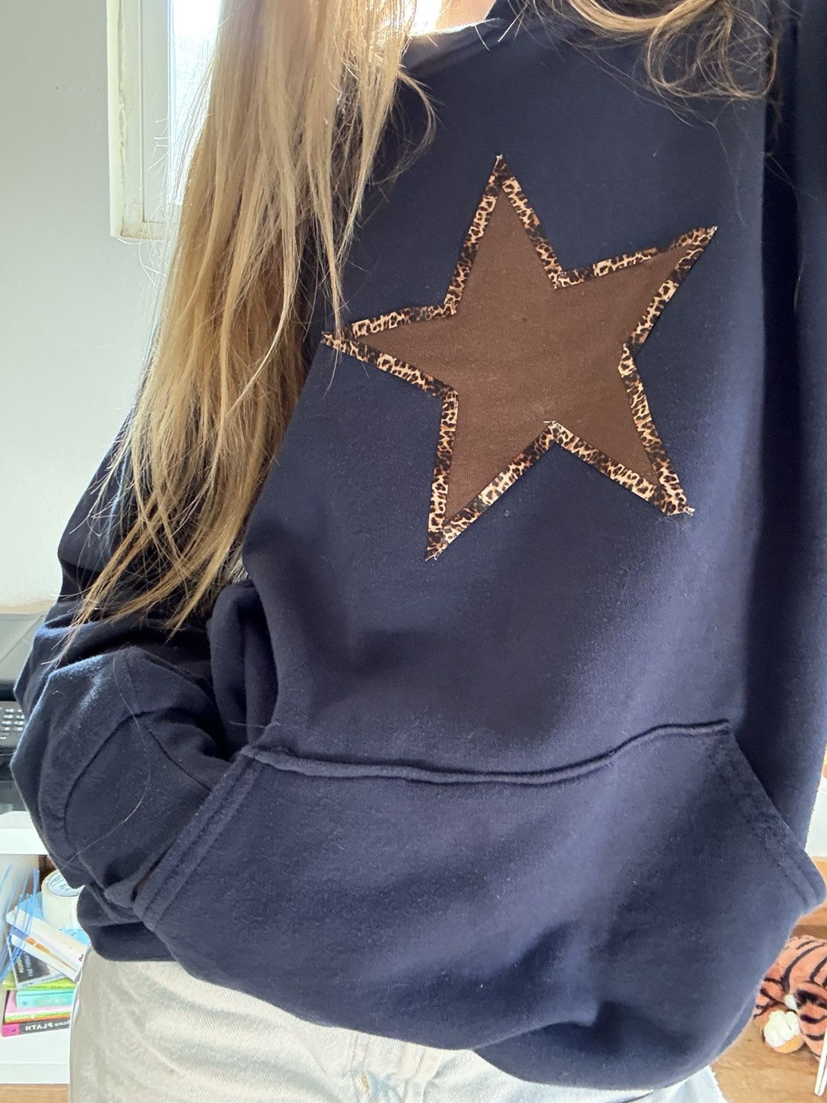 Other Handmade cheetah print navy brown star hoodie Size L / US 10 / IT 46 - 2 Thumbnail