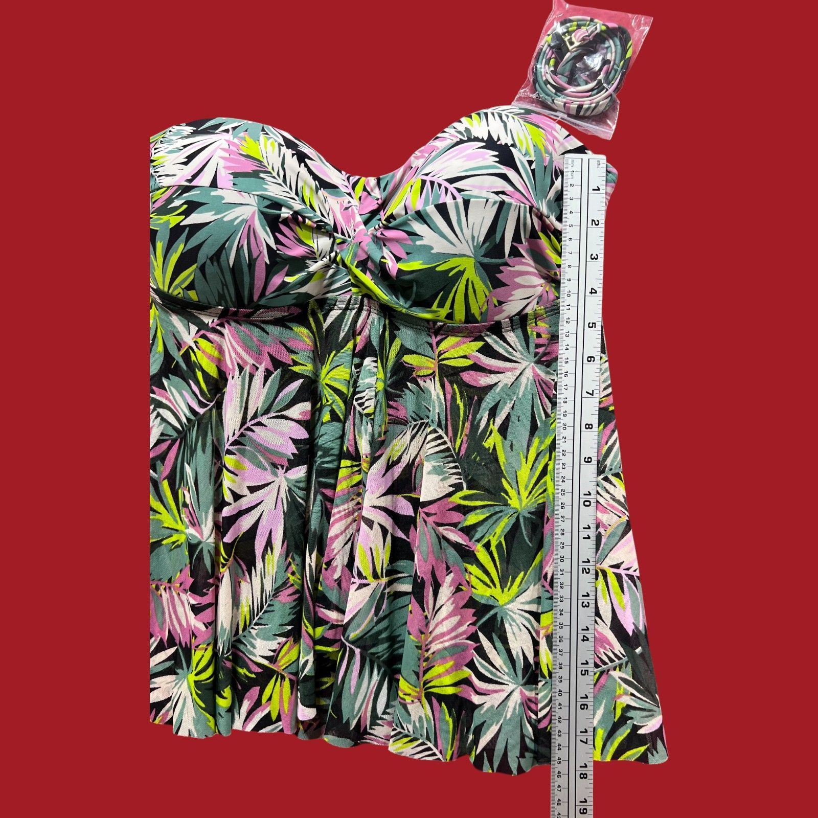 Other Kona Sol -Women's Tropical Leaf Print Flyaway Bandeau Tankin Size ONE SIZE - 6 Thumbnail