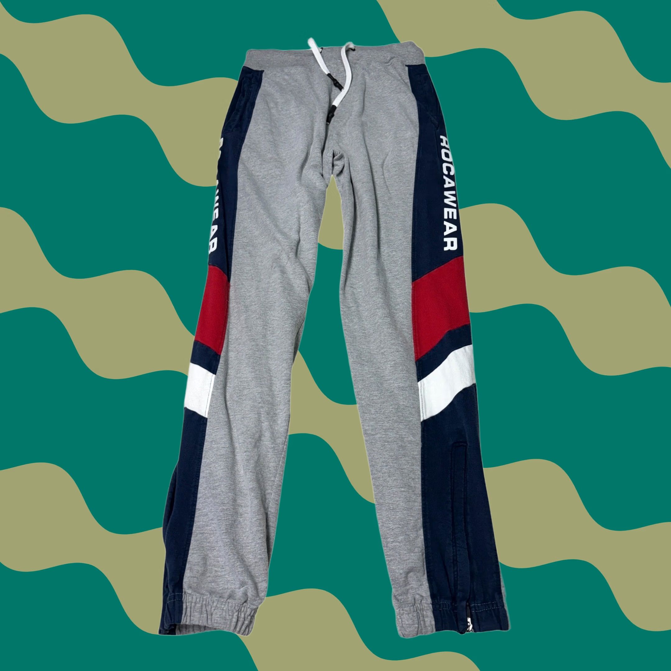 Rocawear Rocawear Mens Joggers Gray Colorblock Sweatpants L 30x31 Zip Leg Openings Hem Athletic Casual Pants Sweatpants Size US 33 - 1 Thumbnail