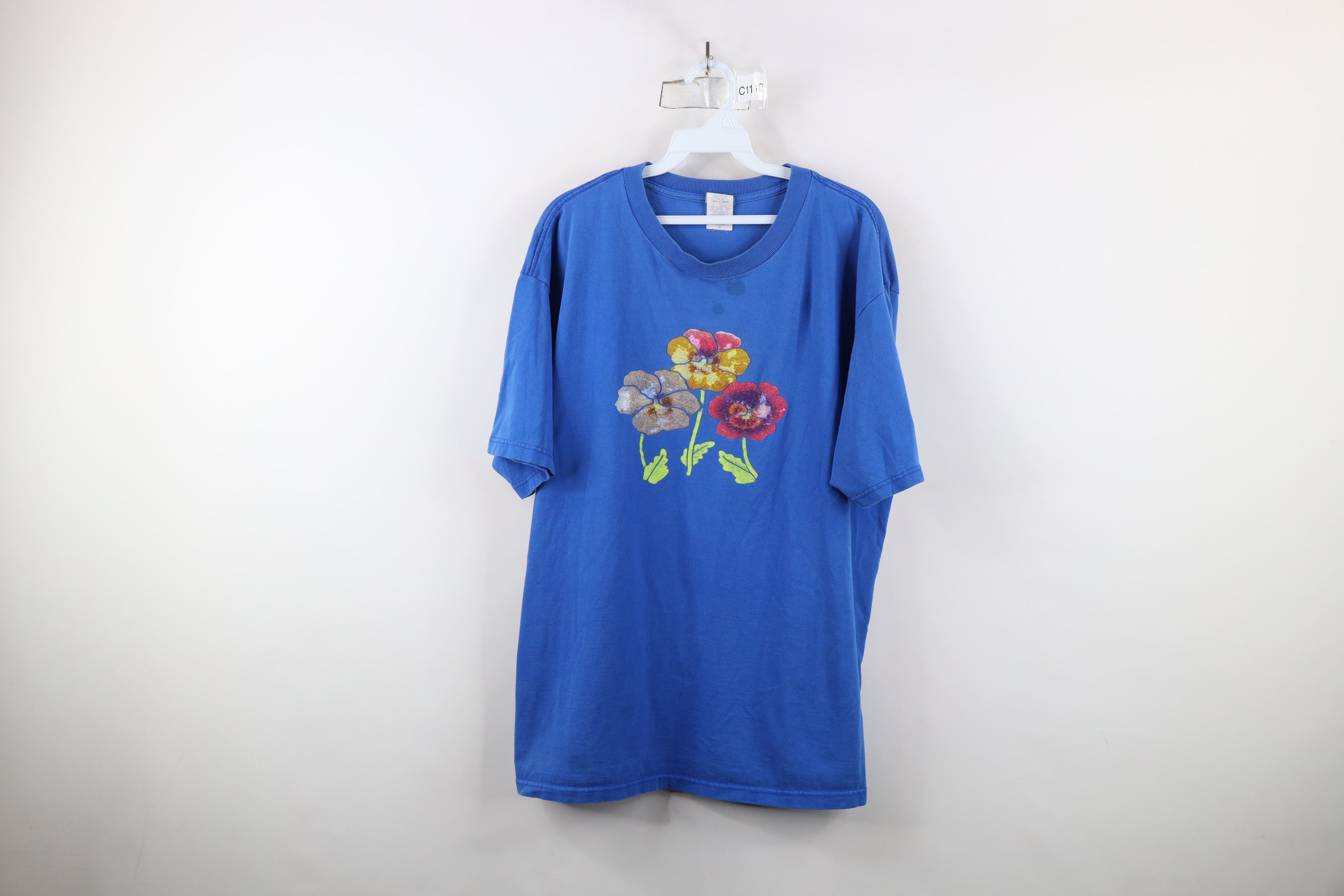 Vintage Vintage 90s Streetwear Distressed Flower Floral T-Shirt Blue Size XXL / US 16-18 / IT 52-54 - 1 Thumbnail