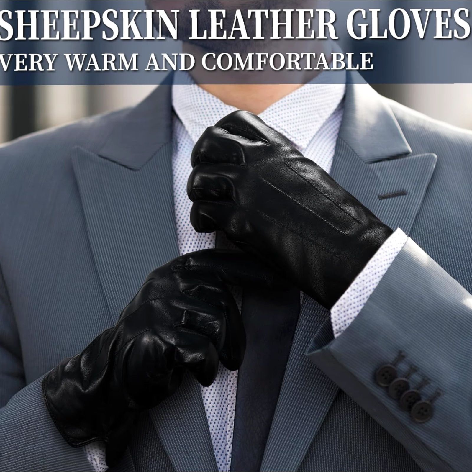 Vintage DEVPSISR Leather Gloves Mens XL Winter Anti Slip Sheepskin Cashmere Black Glove, Driving, Everyday, Wrist Length, Knit, Solid, Mens Size ONE SIZE - 6 Thumbnail