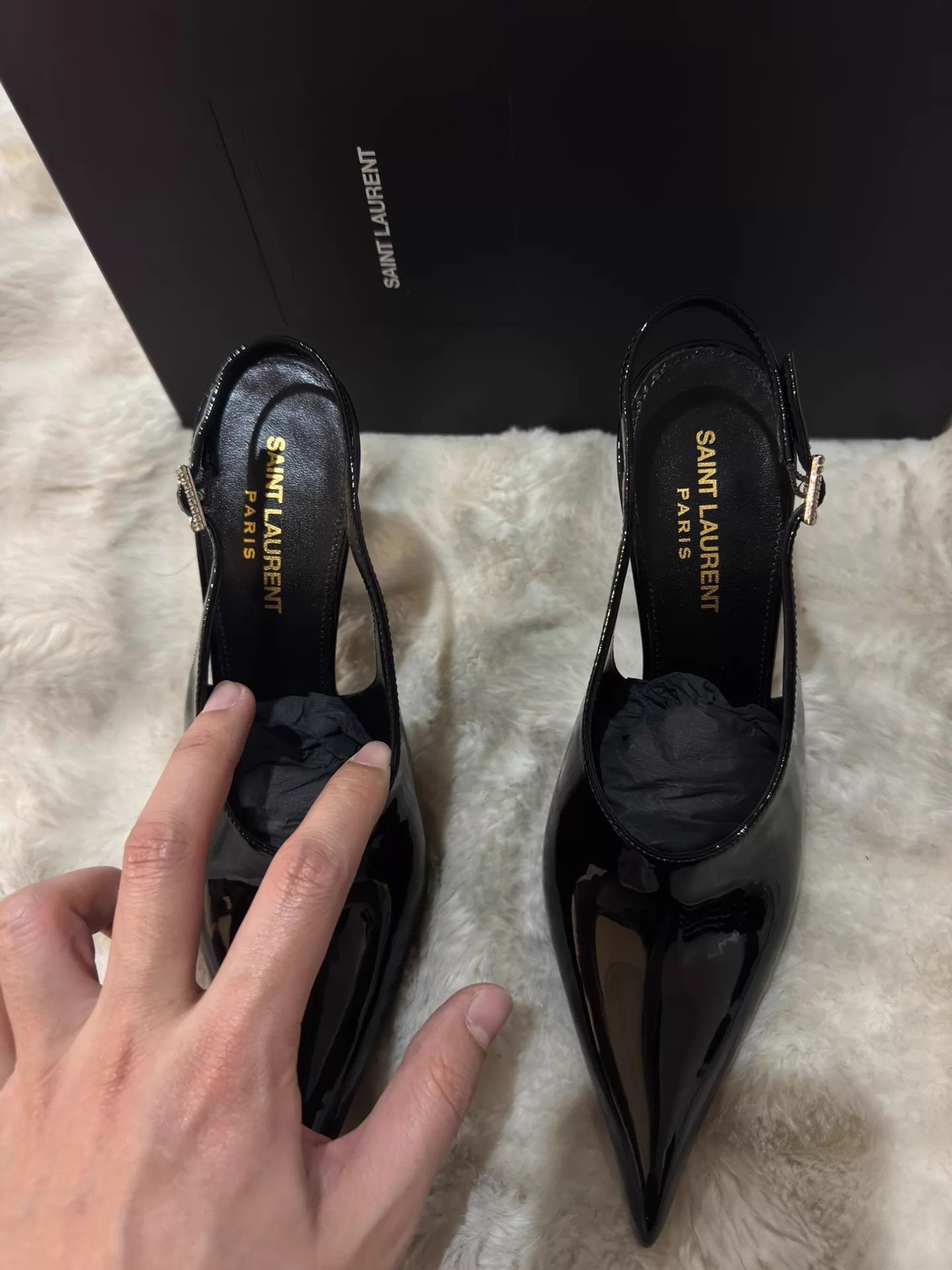 Saint Laurent Paris SLP size 38 crystal-embellished patent leather heels Size US 7.5 / IT 37.5 - 3 Thumbnail