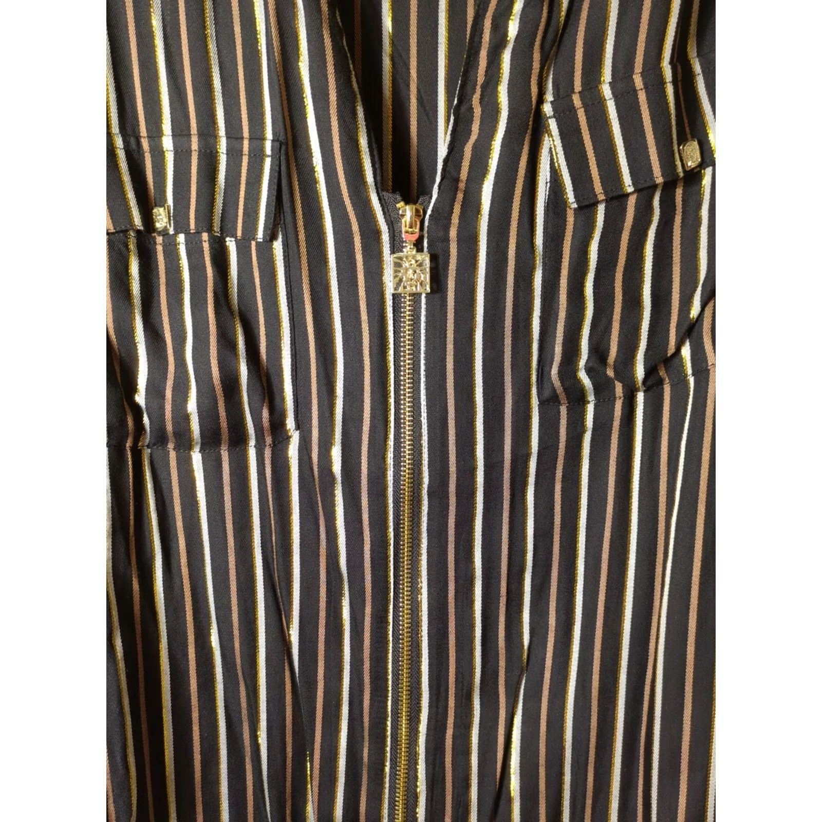Anne Klein Anne Klein Blouse 3/4 Sleeve Full Zip Striped Multicolor Gold Accents NWT Plus 2XL Women’s Shirt Size XXL / US 16-18 / IT 52-54 - 2 Thumbnail