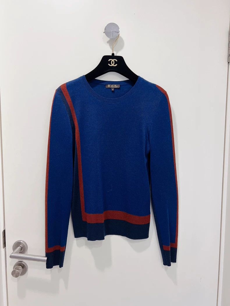 Loro Piana Loro Piana Dark blue color-blocked velvet sweater 2506-Next Size XS / US 0-2 / IT 36-38 - 1 Thumbnail