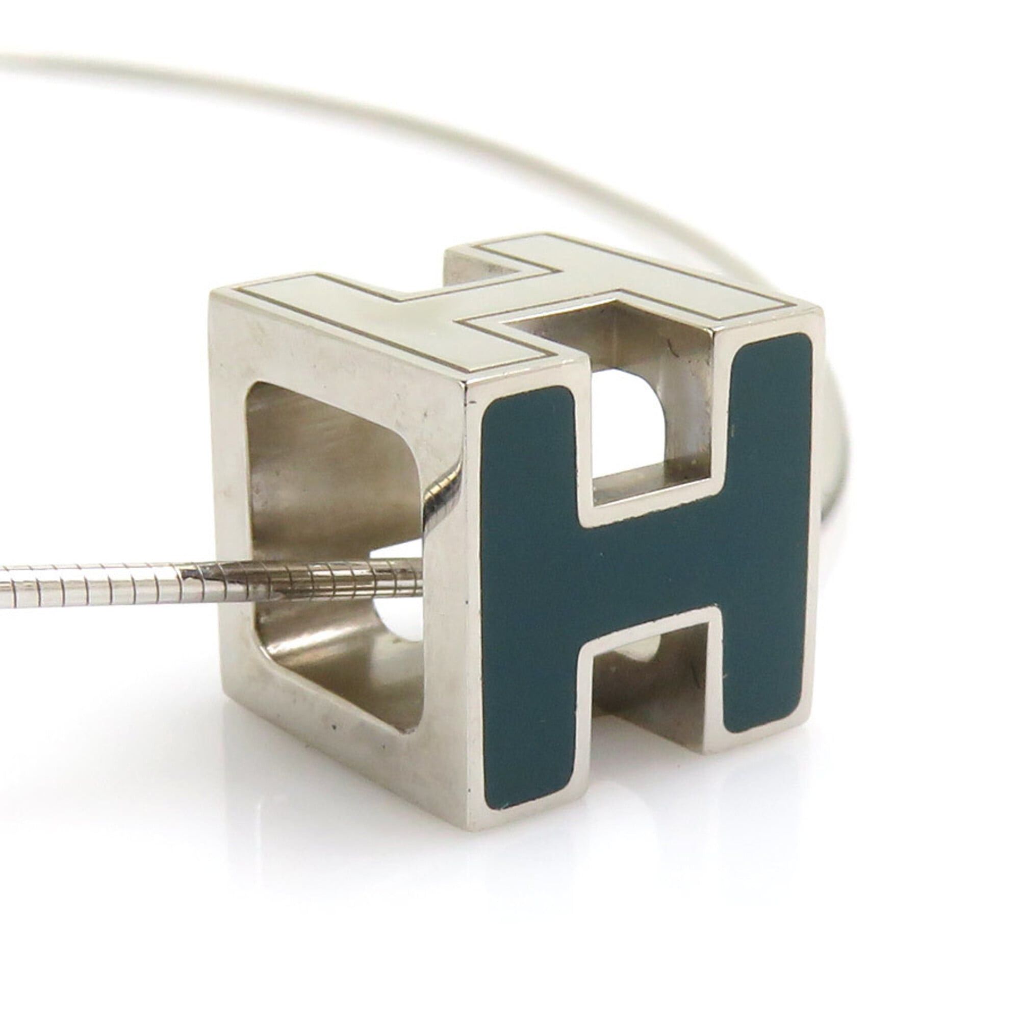 Hermes Hermes Necklace H Cube Cage d'H Metal Enamel Silver Blue Green Women's e61877a Size ONE SIZE - 1 Thumbnail