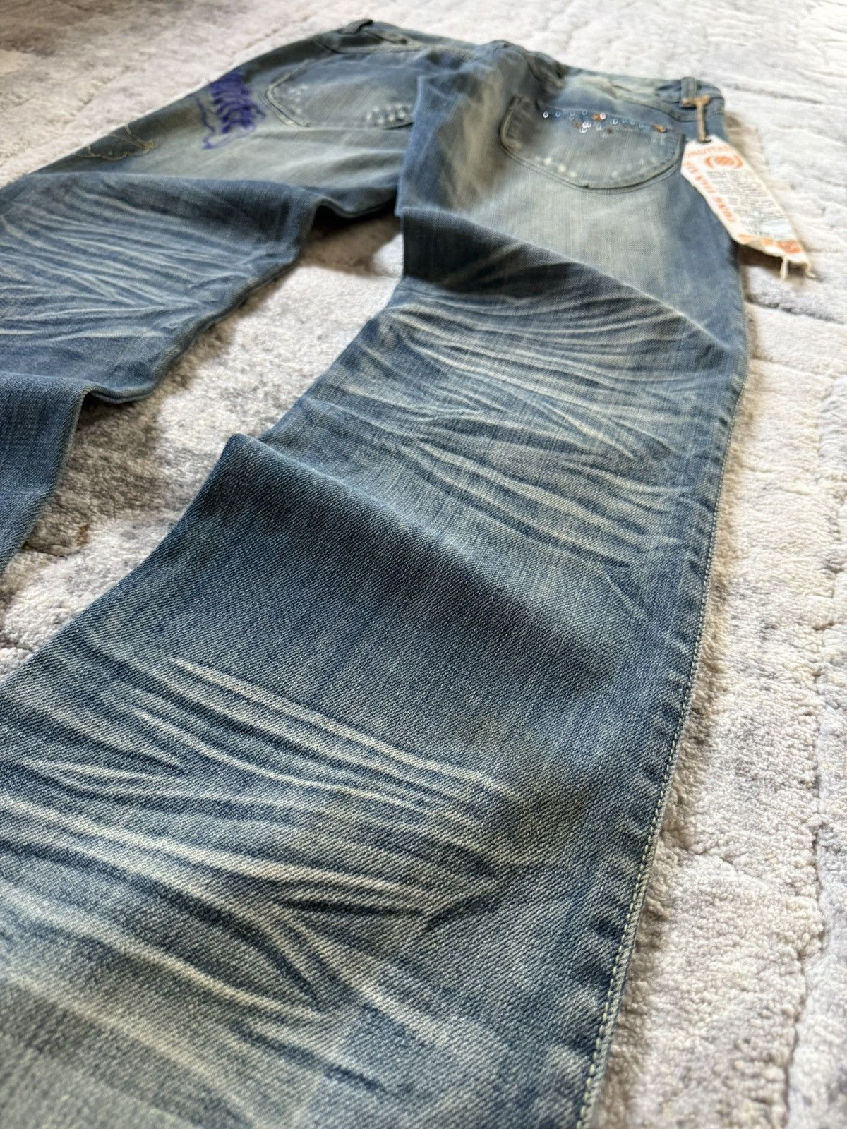 If Six Was Nine Studded Gemstone Claw Mark Muddy Wash Japanese Flared Jeans Size US 29 - 22 Thumbnail