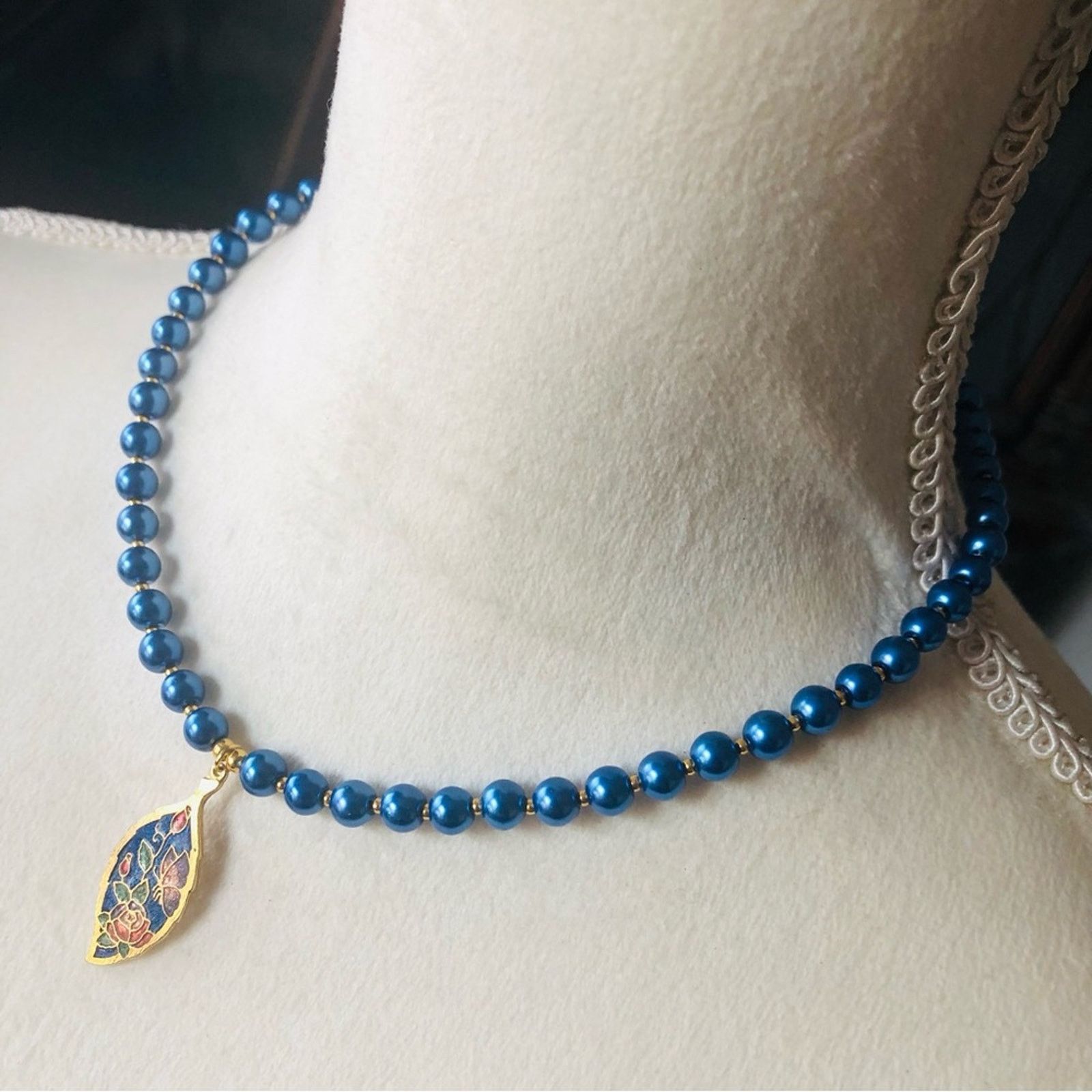 Handmade Handcrafted repurpose colorful cloisonné Pearl necklace Size ONE SIZE - 5 Thumbnail