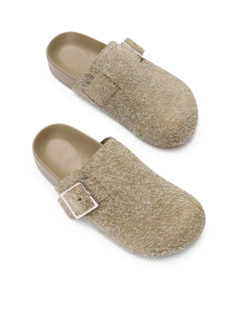 Loewe LOEWE Ease Buckle Khaki Green Brushed Suede Mules Size US 5.5 / EU 38 - 3 Thumbnail