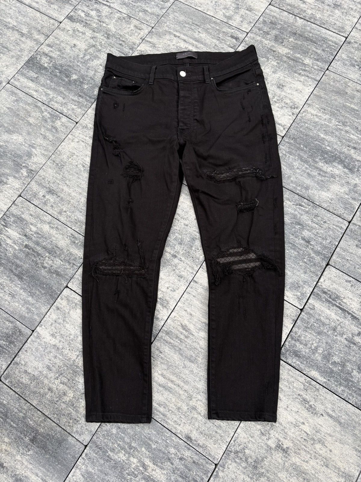 Amiri Black Leather Patch Mx 1 Jeans | Grailed