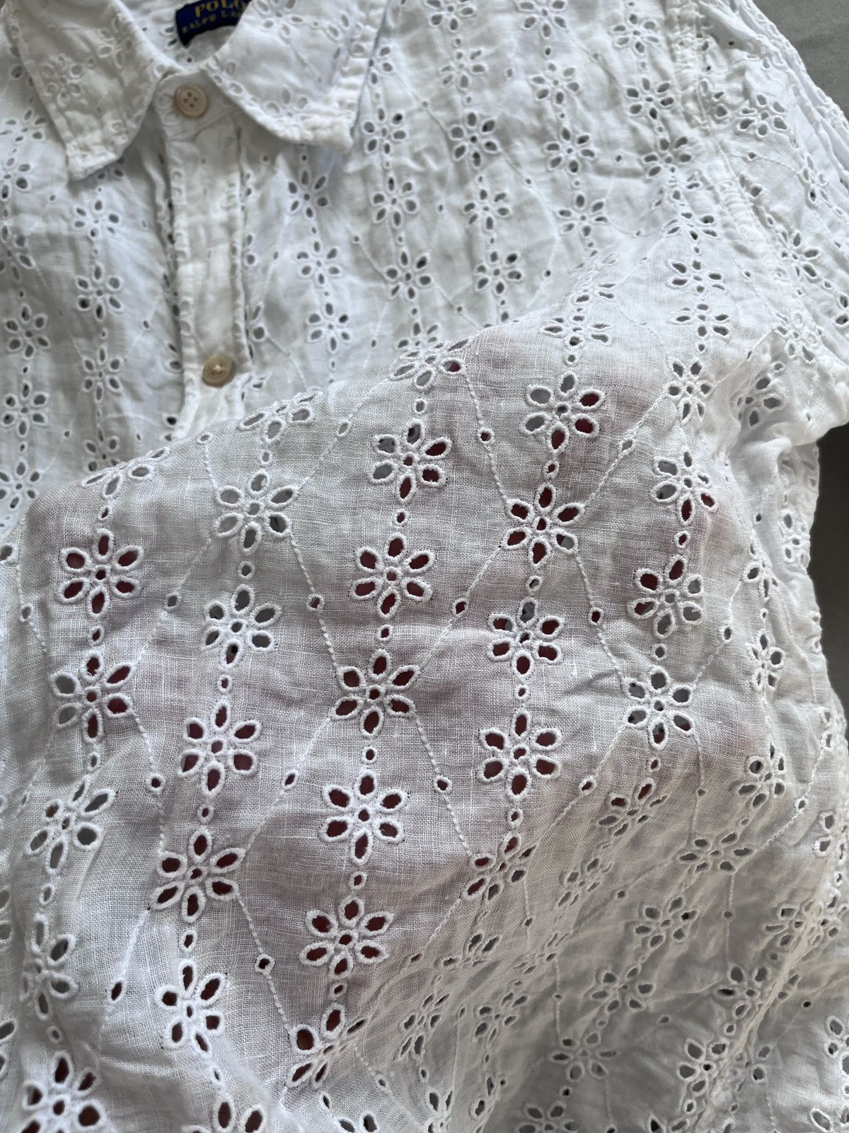 Polo Ralph Lauren Polo Ralph Lauren Eyelet Floral Sheer Button Down Shirt Size XS / US 0-2 / IT 36-38 - 4 Thumbnail
