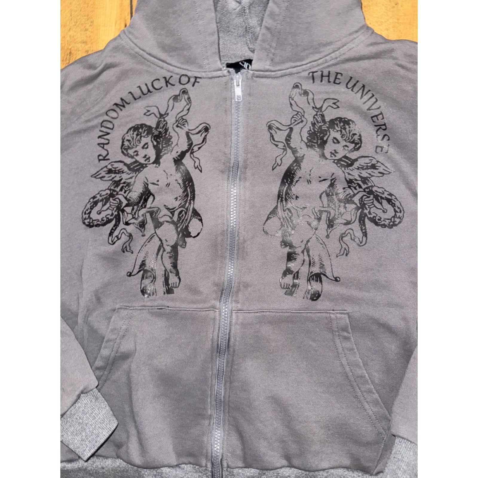Cider Cider Hoodie Cropped Full Zip Gray Small Angels Graphic Streetwear Y2K 24x21 Size M / US 6-8 / IT 42-44 - 2 Thumbnail