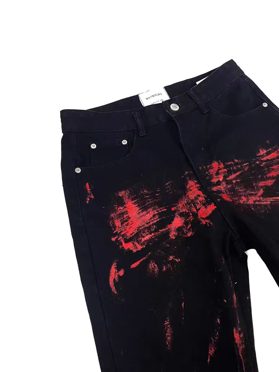 Designer × Jean Handmade monogrammed Y2K punk micro flare jeans Size US 32 / EU 48 - 2 Thumbnail