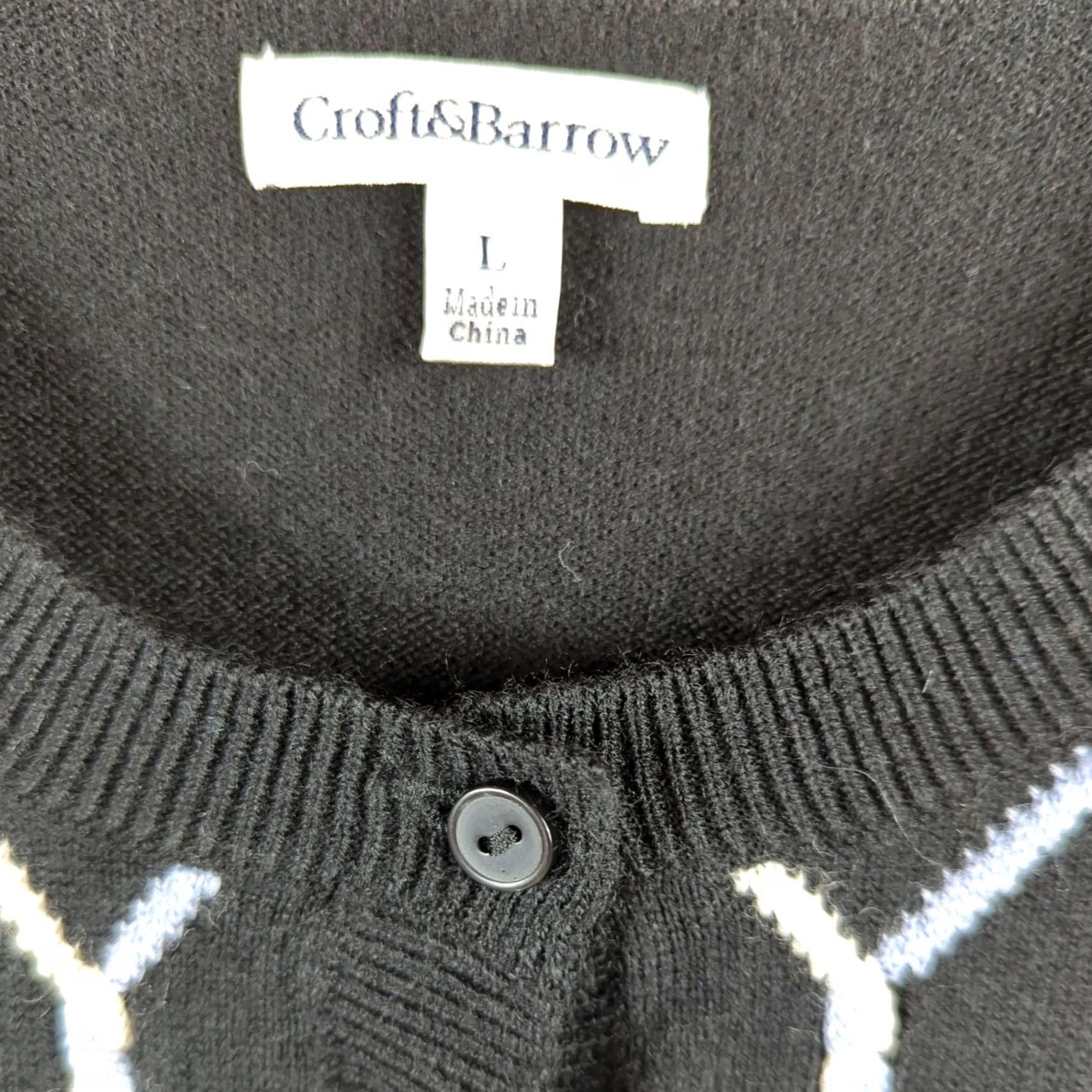 Croft & Barrow Croft & Barrow Cardigan Sweater Women's Large Black Trellis Print Long Sleeve Round Neck Knit Size L / US 10 / IT 46 - 3 Thumbnail