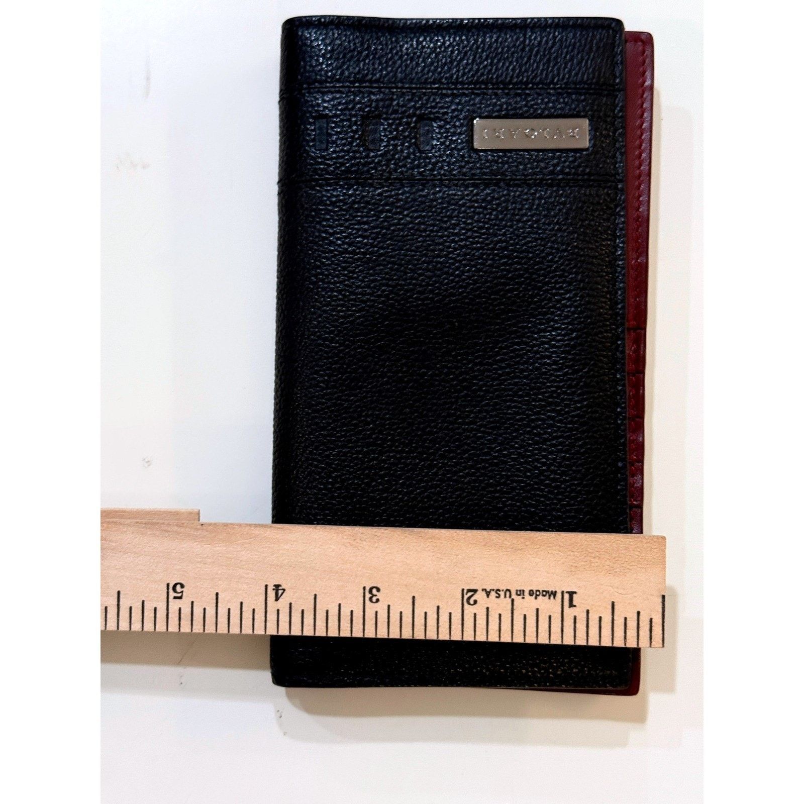 Bvlgari BVLGARI Wallet Womens Black Leather Burgundy Interior Italy Size ONE SIZE - 4 Thumbnail