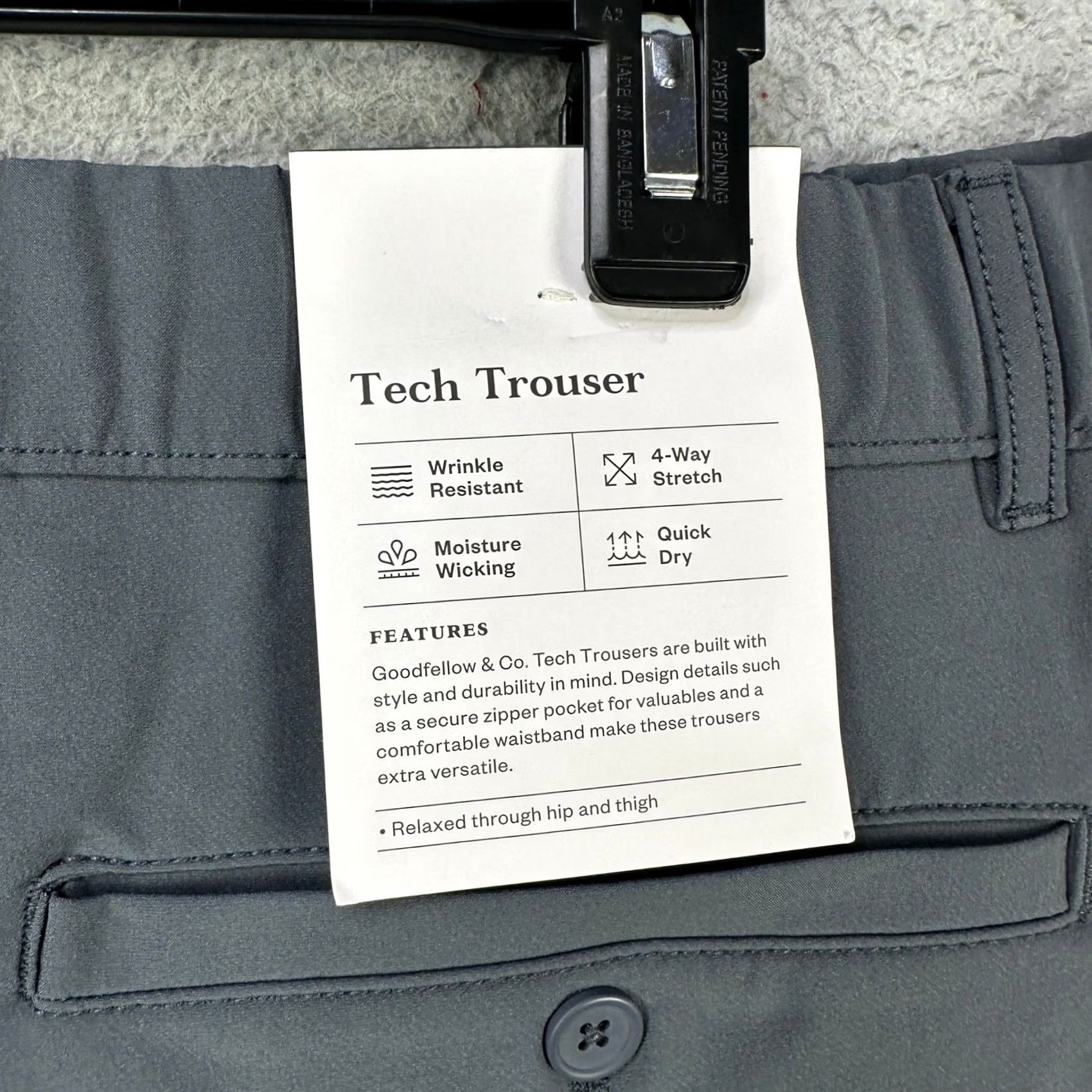 Vintage Goodfellow & Co Mens Tech Trouser Golf Pants Gray Flat Front Stretch Waistband Pockets 39in 30in Inseam NEW Size US 33 - 6 Thumbnail
