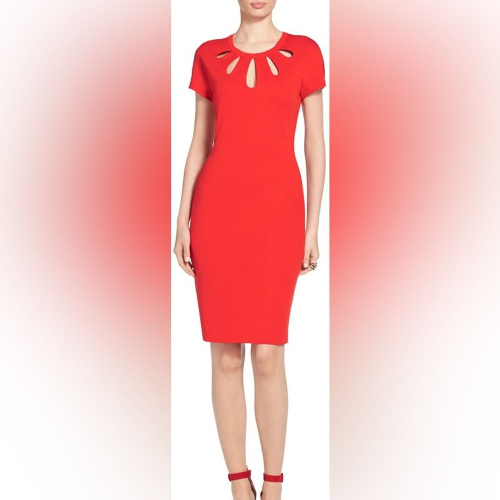 St. John St. John Red Knit Cutout Sheath Cocktail Dress Short Sleeve Size M / US 6-8 / IT 42-44 - 1 Thumbnail