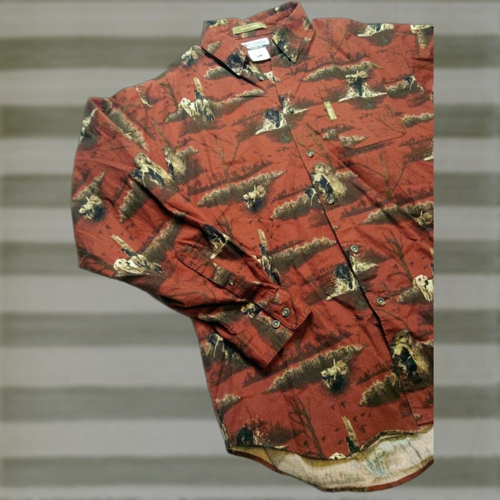 Vintage Columbia River Lodge Shirt Mens M Rust Red Corduroy Button-Down Animal Print Pockets Dog Nature Outdoor button-up Size US M / EU 48-50 / 2 - 1 Thumbnail
