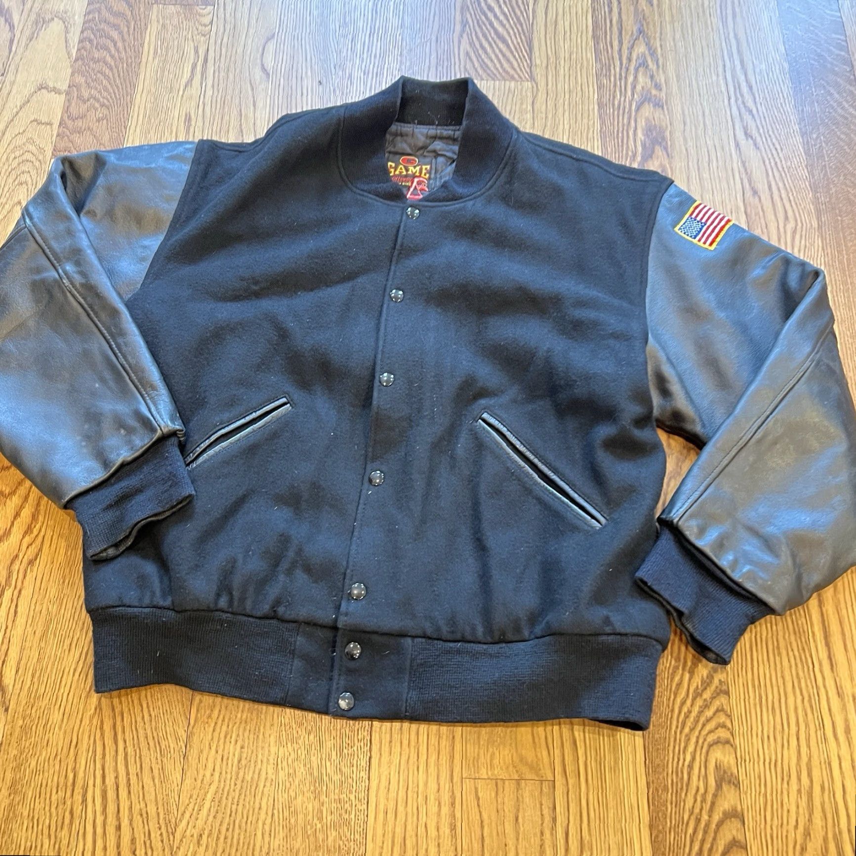 Vintage VINTAGE Men's Army Varsity Jacket Wool Leather Bomber Coat Sz Large Black Casual Winter Sportswear Size US L / EU 52-54 / 3 - 2 Thumbnail