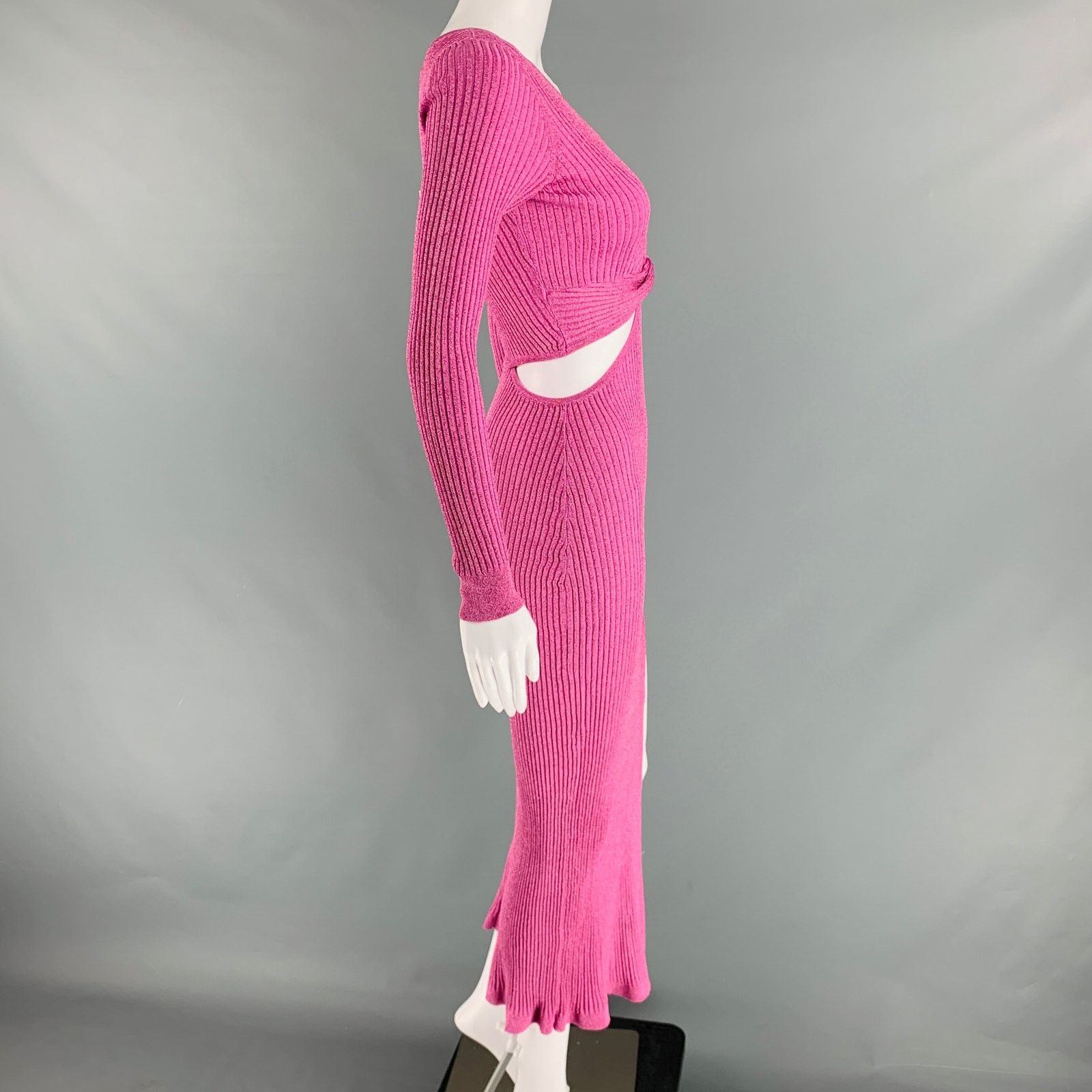 LoveShackFancy LOVESHACKFANCY Size XS Pink Viscose Ribbed Cutout Dress Size XS / US 0-2 / IT 36-38 - 2 Thumbnail