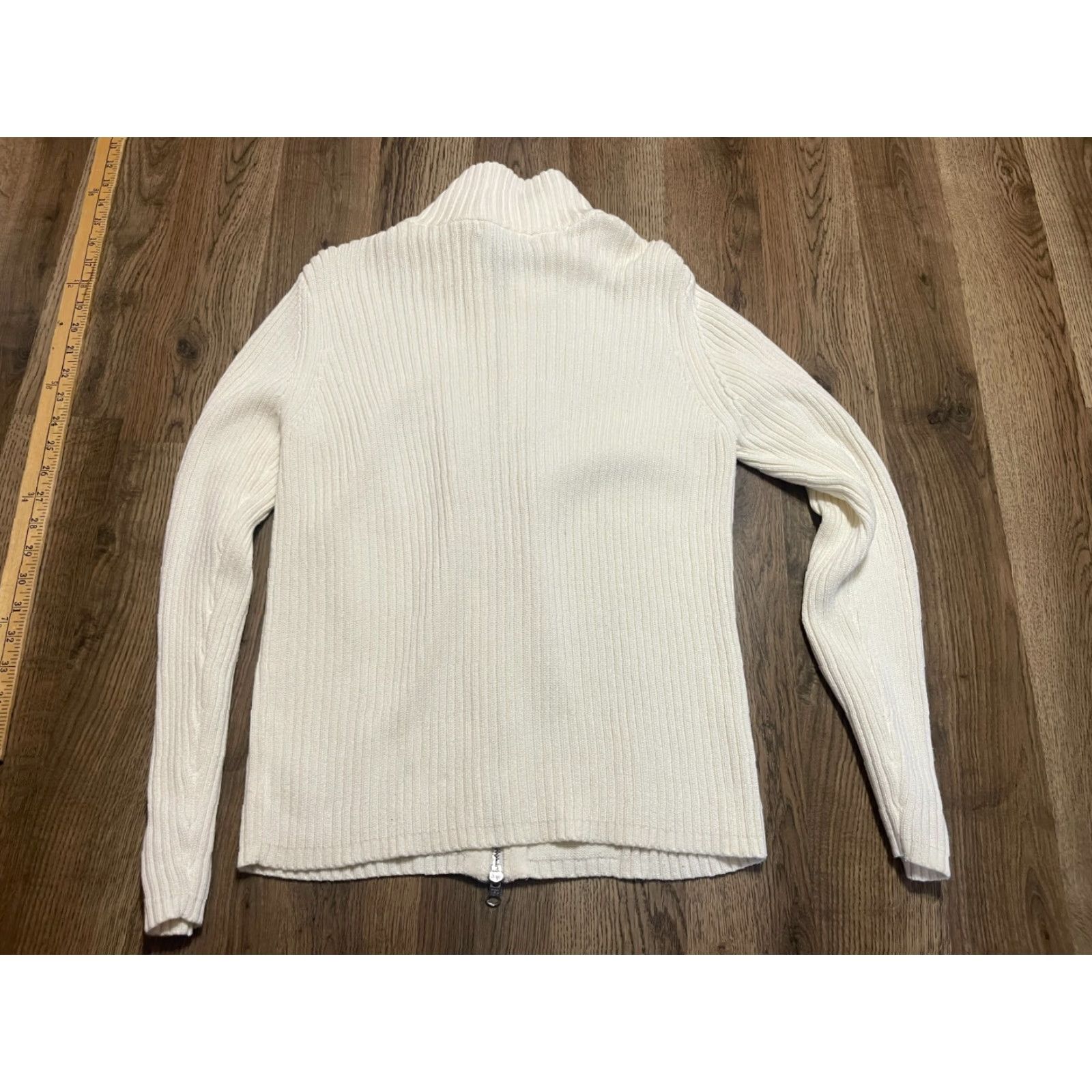 Eddie Bauer Eddie Bauer Sweater Women's Large White Full Zip Knit Mock Neck, Casual, Regular Fit, Solid, Knit Fabric, Fall Spring Summer, Women, Size L Size L / US 10 / IT 46 - 2 Thumbnail