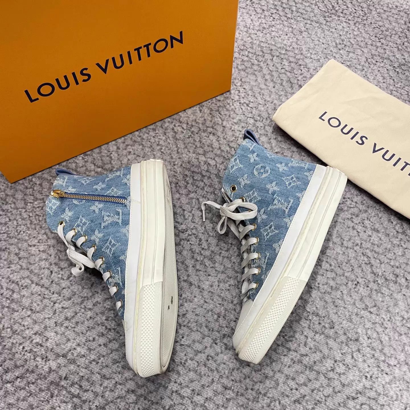 Louis Vuitton LV Stellar Denim Blue High-Top Sneakers Monogram Size US 7.5 / IT 37.5 - 4 Thumbnail