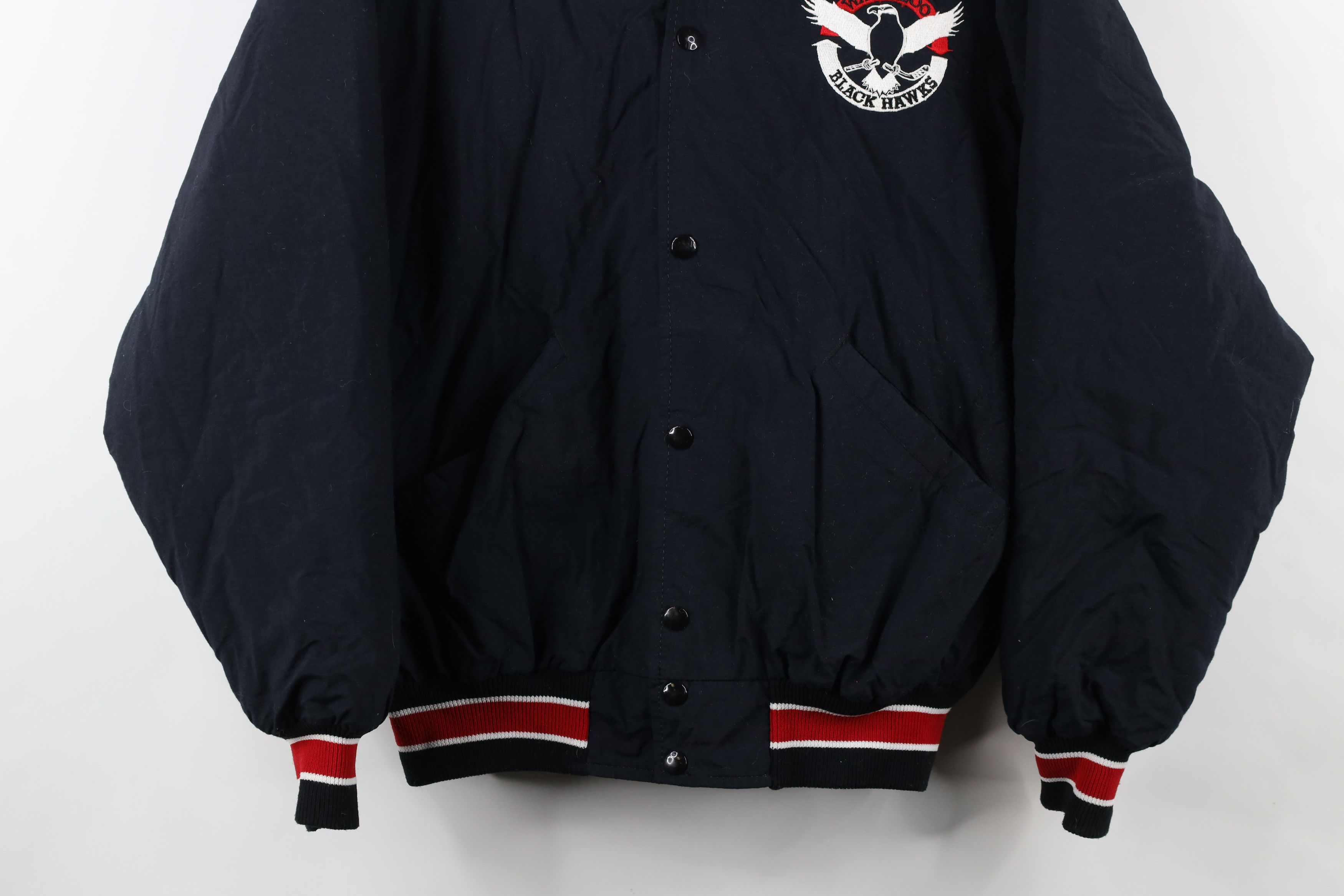 Vintage Vintage 80s Black Hawks Hockey Quilted Bomber Jacket USA Size US L / EU 52-54 / 3 - 3 Thumbnail