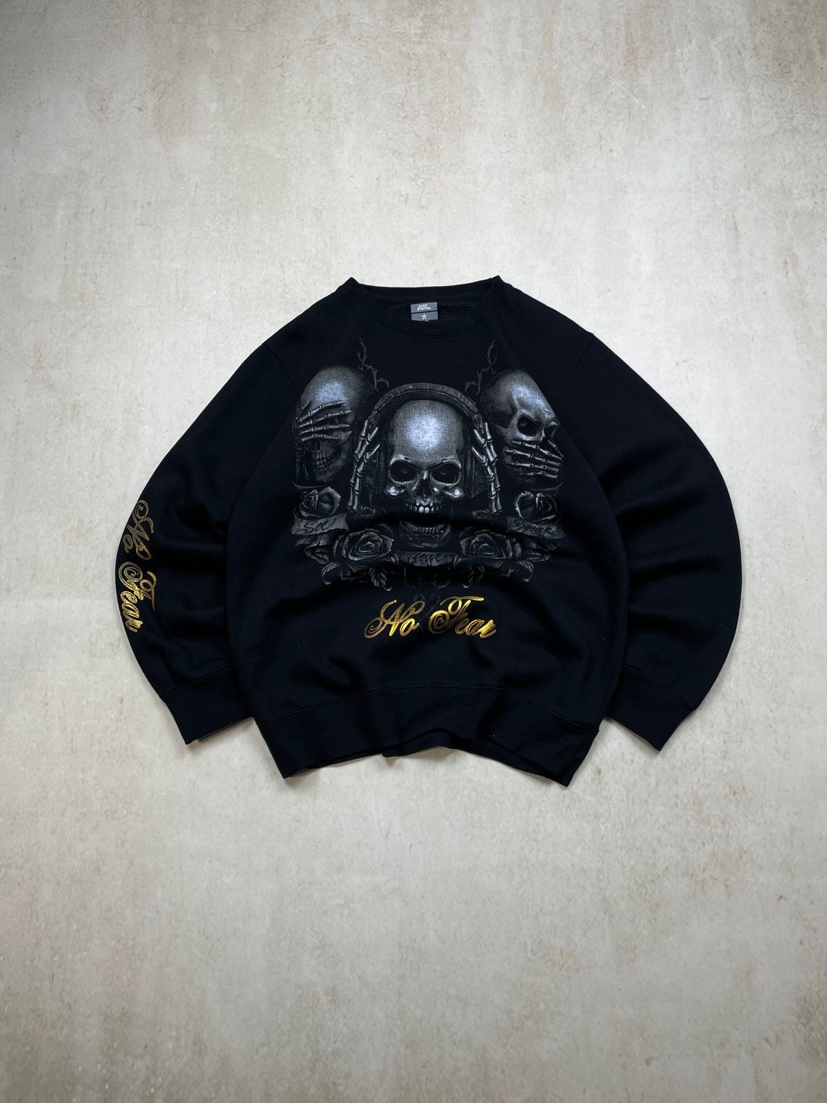 Pre-owned No Fear X Vintage Y2k Vintage No Fear Skull Skeleton Big Logo Sweatshirt In Black