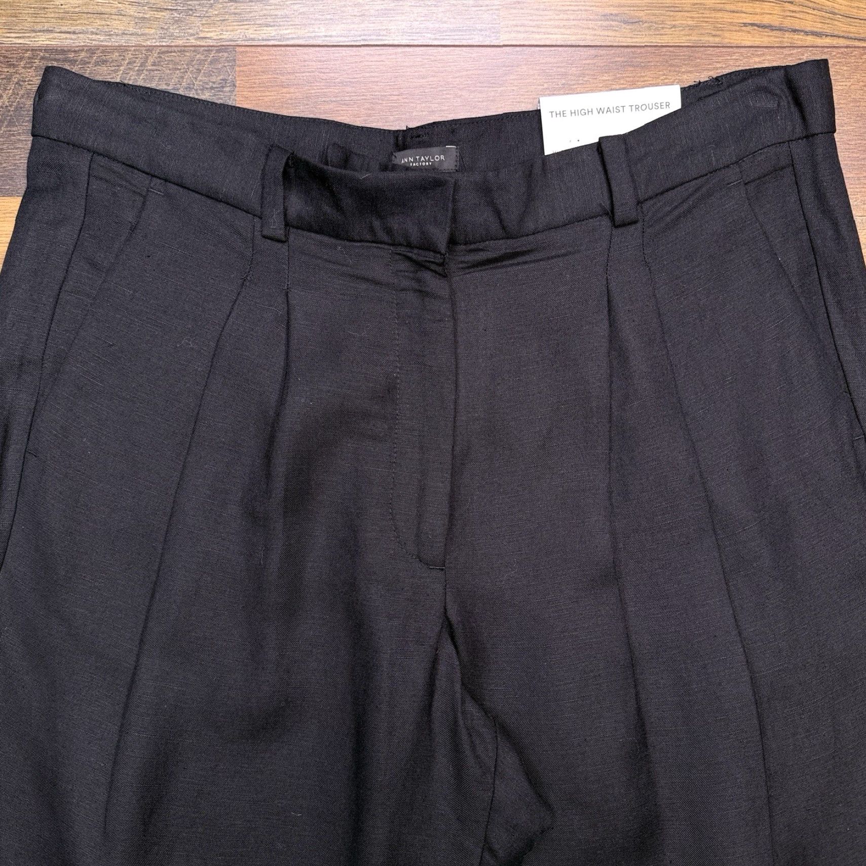 Ann Taylor Ann Taylor High Waist Trouser Linen Pants 10 Full Length Pleated Black Women's Regular Size 32" / US 10 / IT 46 - 2 Thumbnail