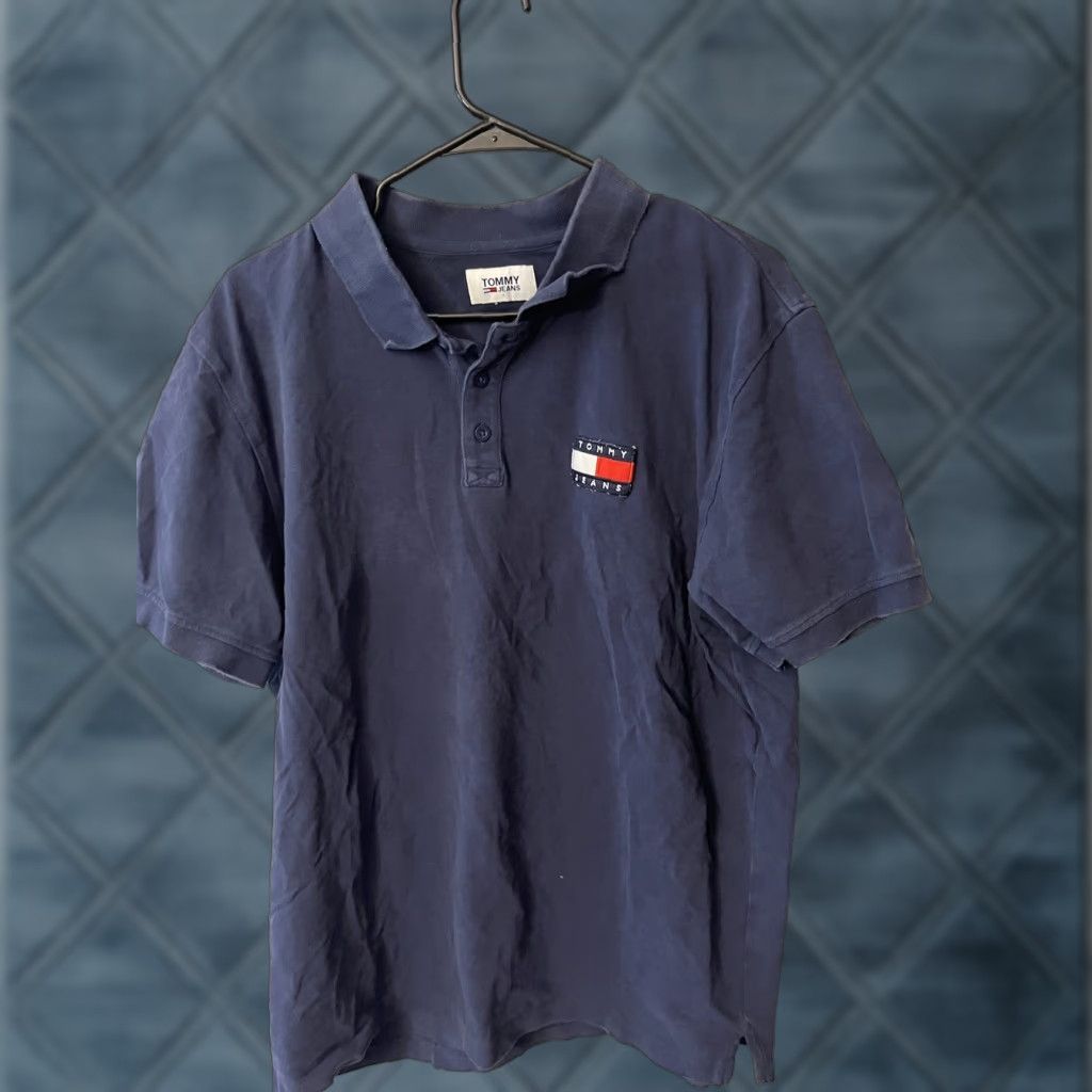 Tommy Hilfiger Tommy Jeans Polo Shirt Adult Medium Navy Blue Zip Casual Cotton Hilfiger Mens Size US M / EU 48-50 / 2 - 1 Thumbnail
