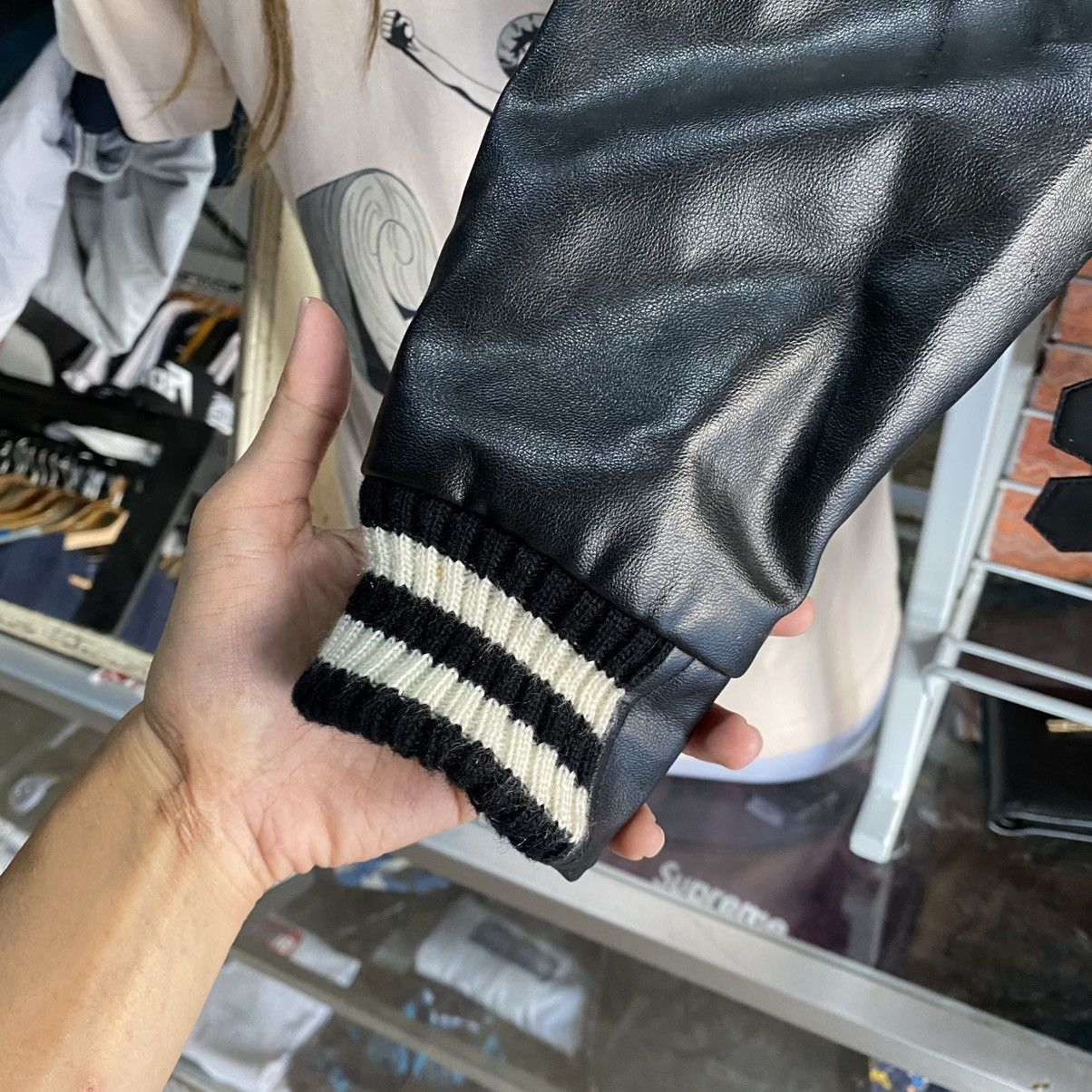 In The Attic n The Attic Leather Sleeve Biker Jacket Moto Varsity Hybrid Size US M / EU 48-50 / 2 - 6 Thumbnail