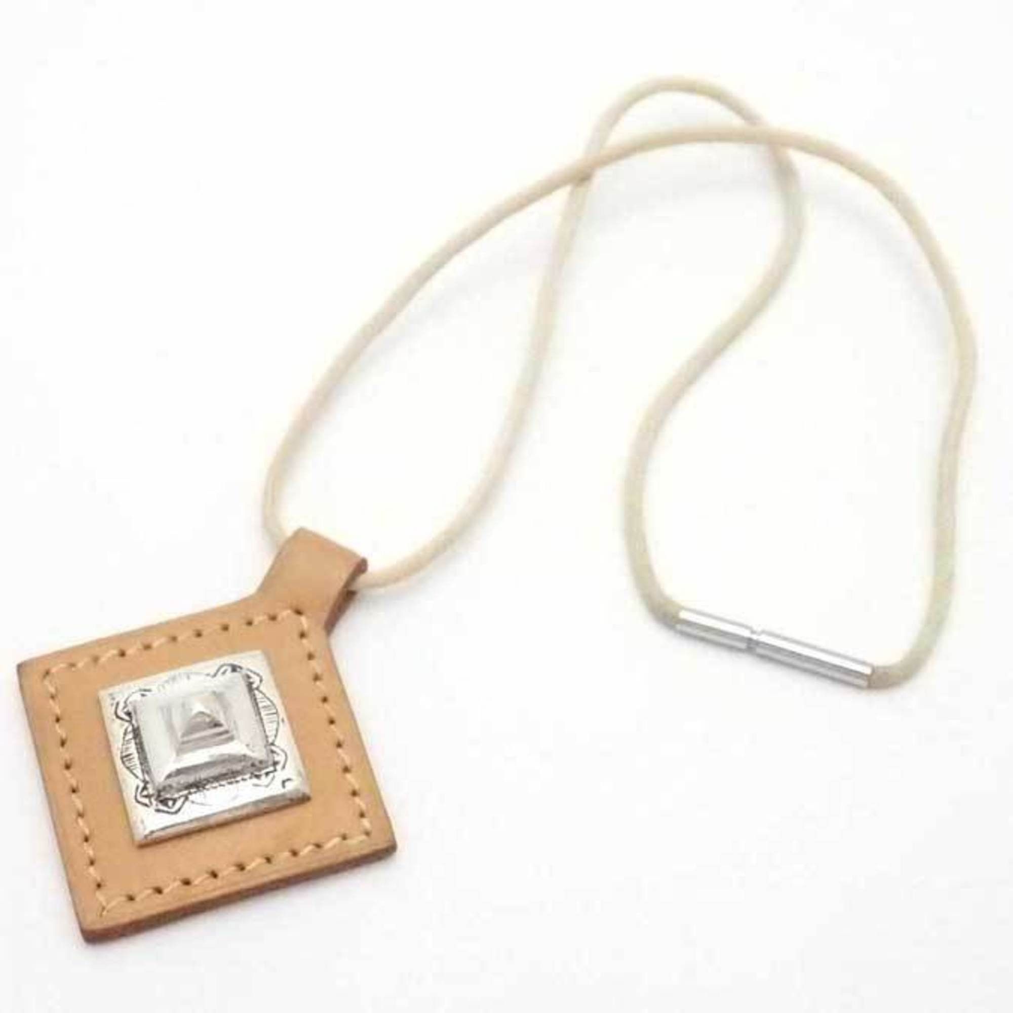 image of Hermes Necklace Tuareg Leather/metal Beige Brown X Silver Unisex in Black, Women's