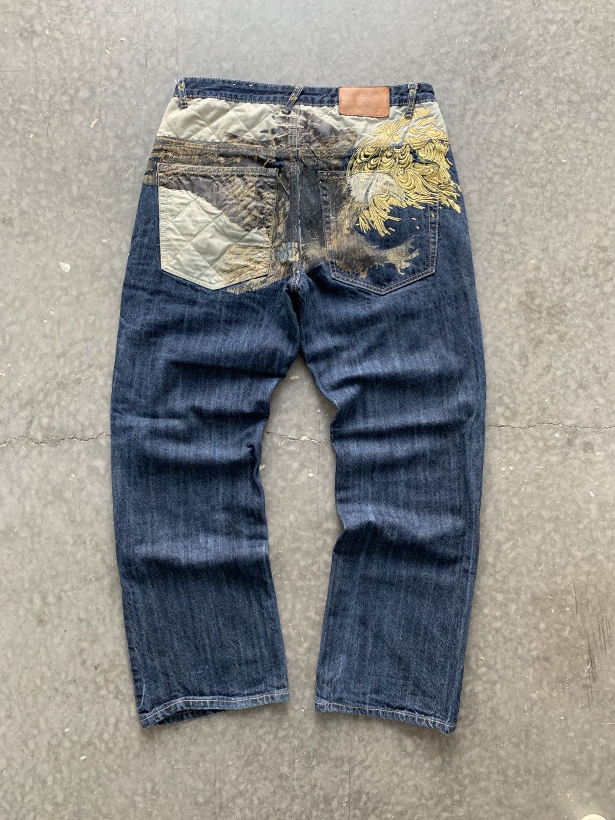 image of Crazy Vintage Y2K Kanji Baggy Jeans Evisu Skater Opium in Blue, Men's (Size 35)