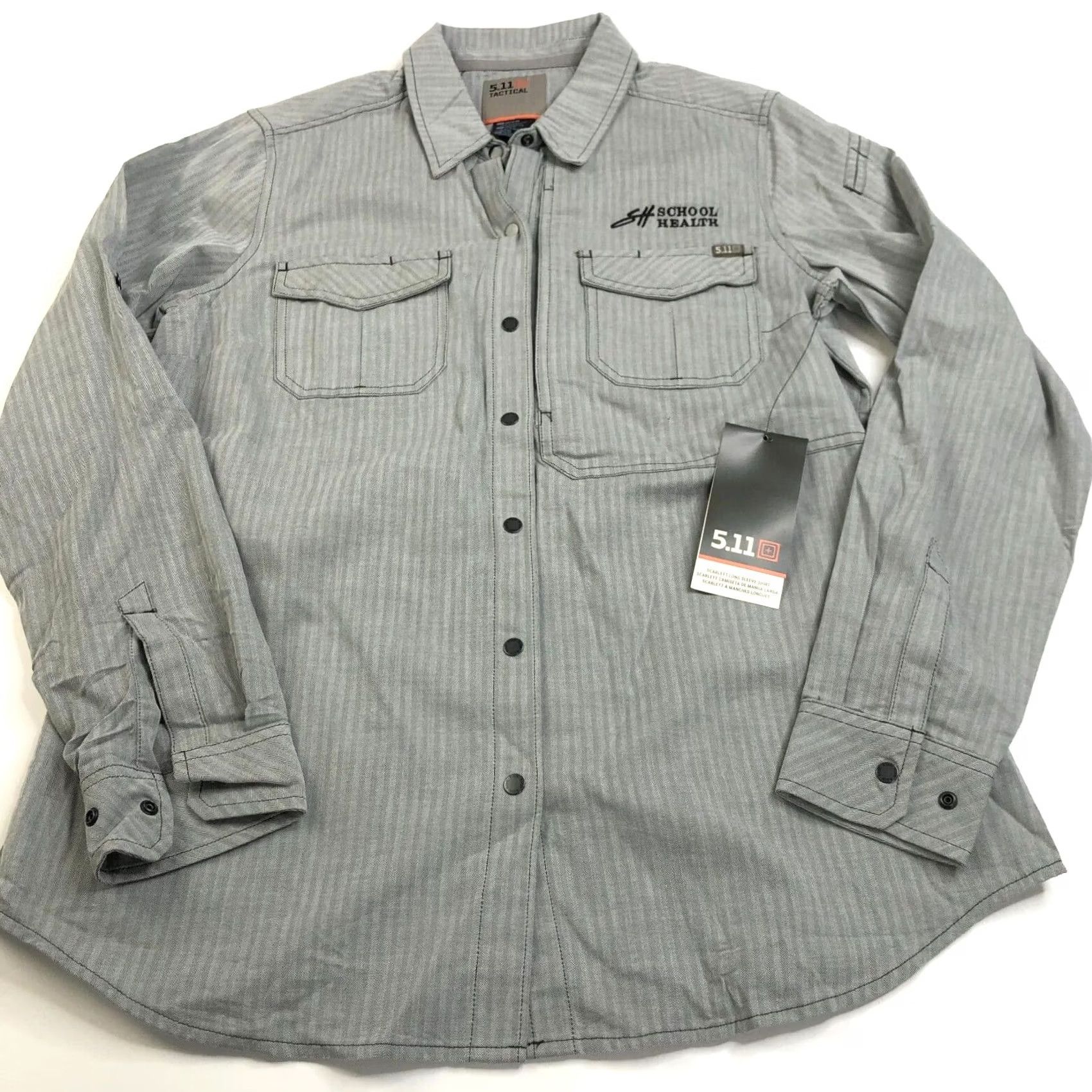 Vintage 5.11 Tactical Shirt Women M Button-Up Striped LS Outdoor Trek Trail Cotton Gray 5.11 Shirt Womens Button-Up Casual All Seasons Size M / US 6-8 / IT 42-44 - 3 Thumbnail