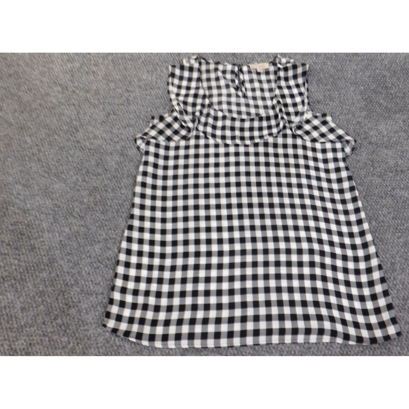 Ann Taylor Loft Blouse Shirt Womens Medium Gray Plaid Sleeveless Polyester Round Neck Casual Loft Top M Gray Casual Womens Ann Taylor Loft Size M / US 6-8 / IT 42-44 - 3 Thumbnail