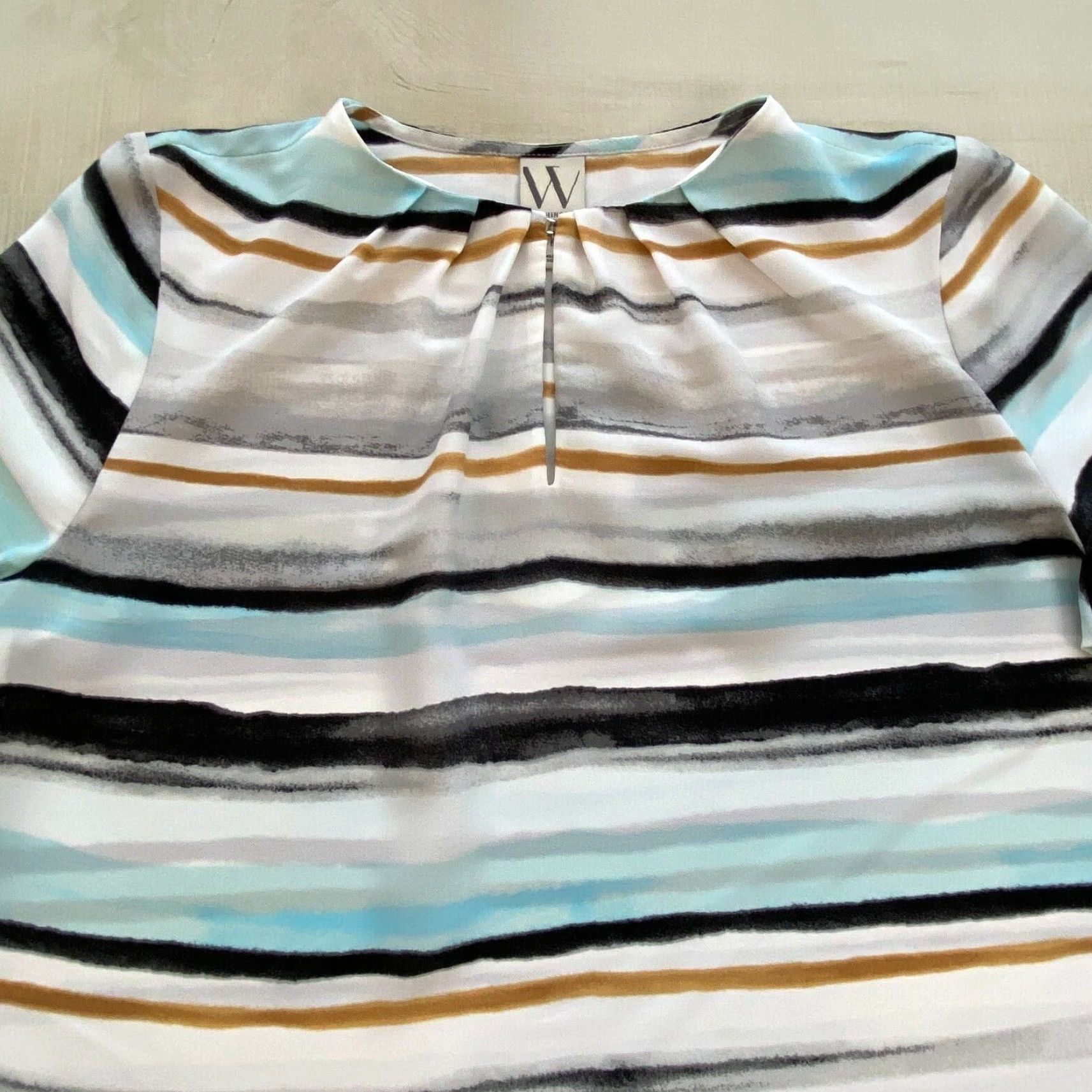 Worthington Worthington Womens Blouse Medium Multicolor Striped Balloon Sleeve Casual Tops Polyester Size M / US 6-8 / IT 42-44 - 2 Thumbnail