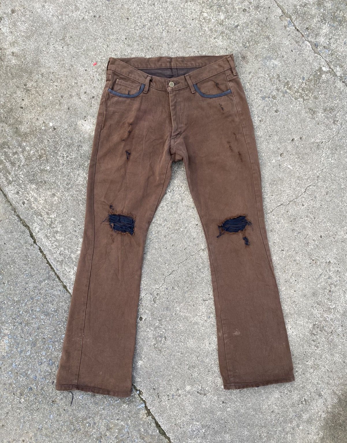 14th Addiction × KMRii RAGE Brown Thick Cotton Flare Denim Size US 31 - 1 Thumbnail