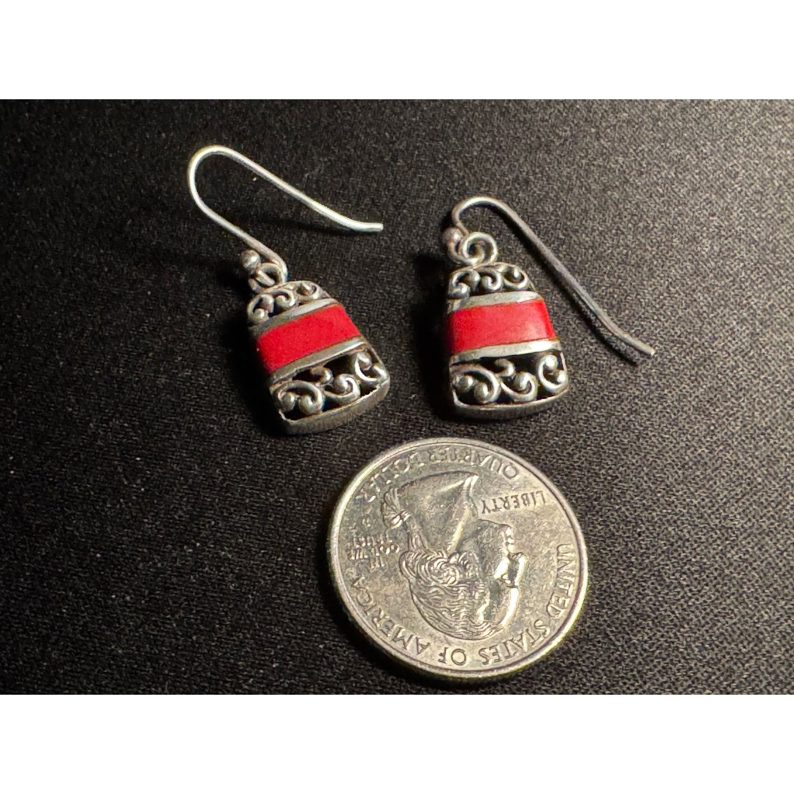 Other Vintage 925 Sterling Silver Coral Fish Hook Earrings Size ONE SIZE - 3 Thumbnail